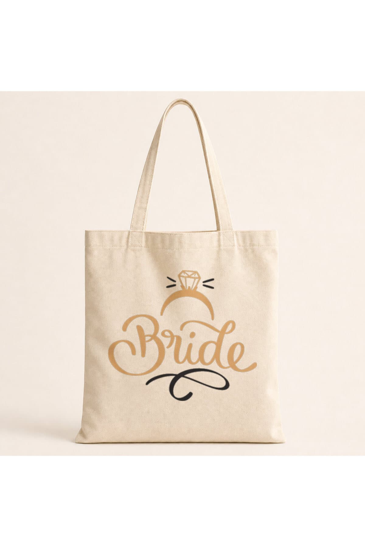 Bride Yazılı Yüzük Baskılı Bez Çanta