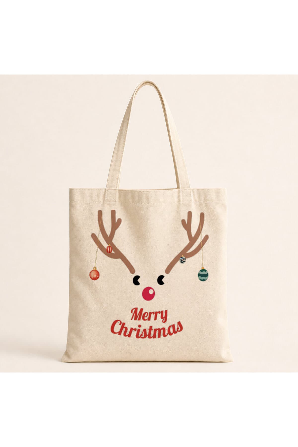Merry Christmas Geyik Baskılı Bez Çanta