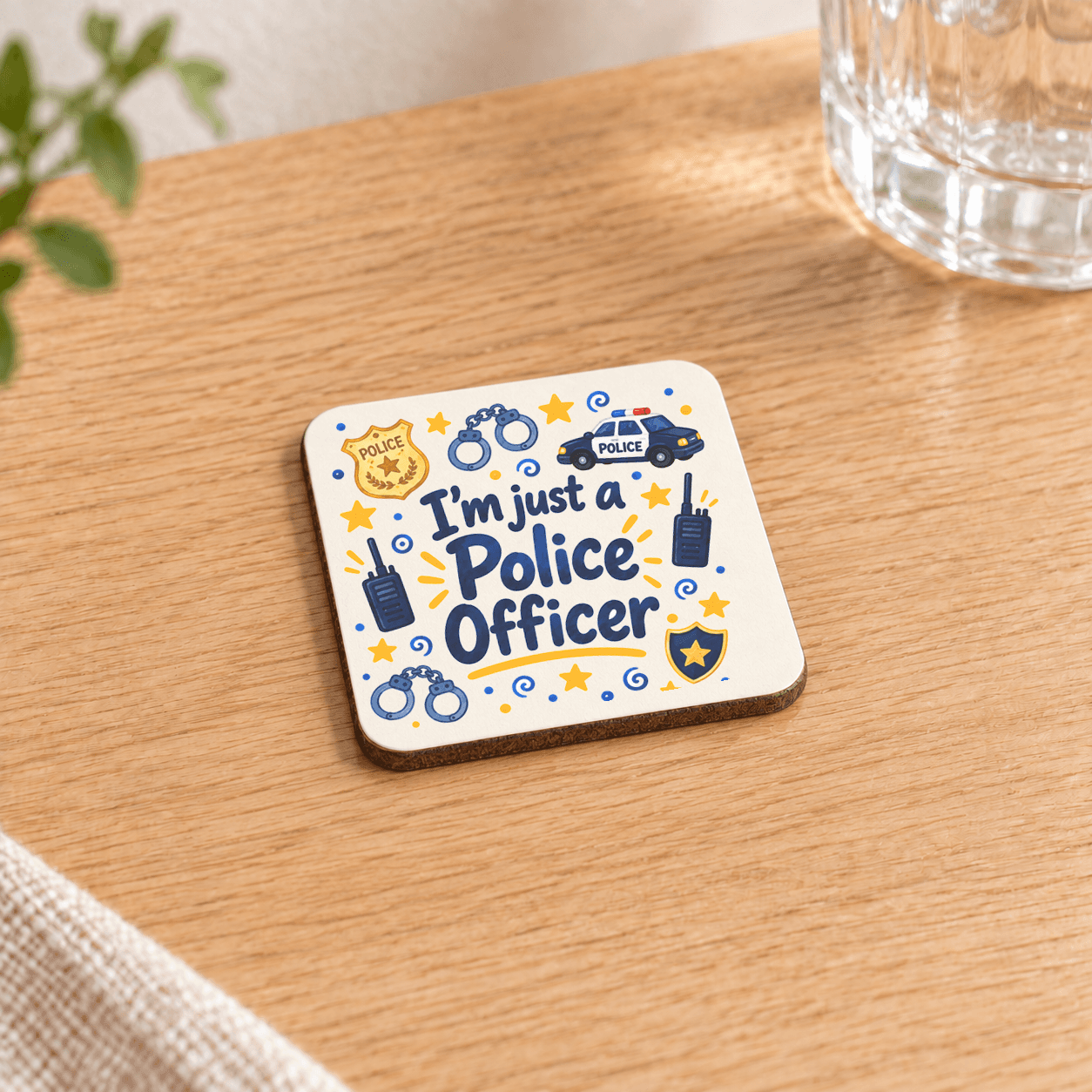 Polis Baskılı 9x9 cm Kare MDF Bardak Altlığı - Polise Hediye Ahşap