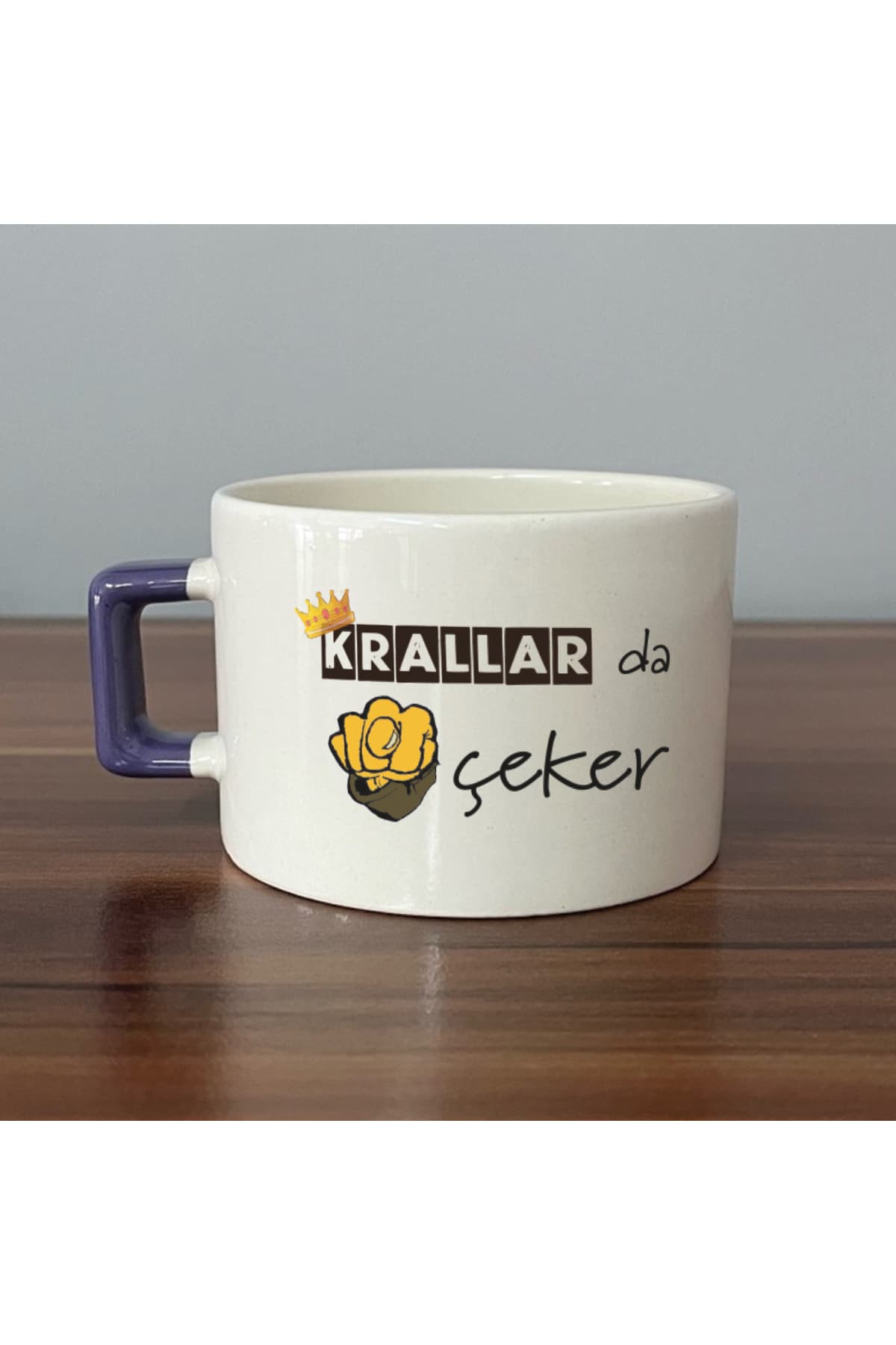 Krallar Da Nah Çeker Baskılı Mor Kulplu Kare Kupa - Komik Hediye Bardak Fincan Mug