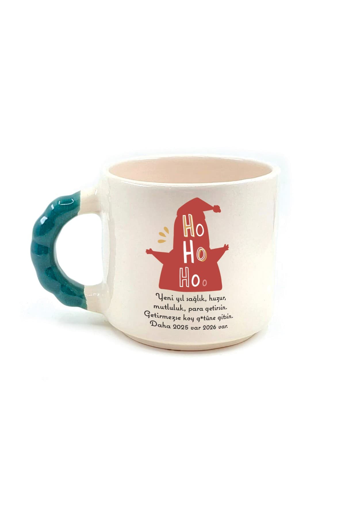 Getirmezse Koy G.tüne Gitsin Baskılı Yeşil Kulplu Boncuk Kupa - Yılbaşı Hediyesi Bardak Fincan Mug
