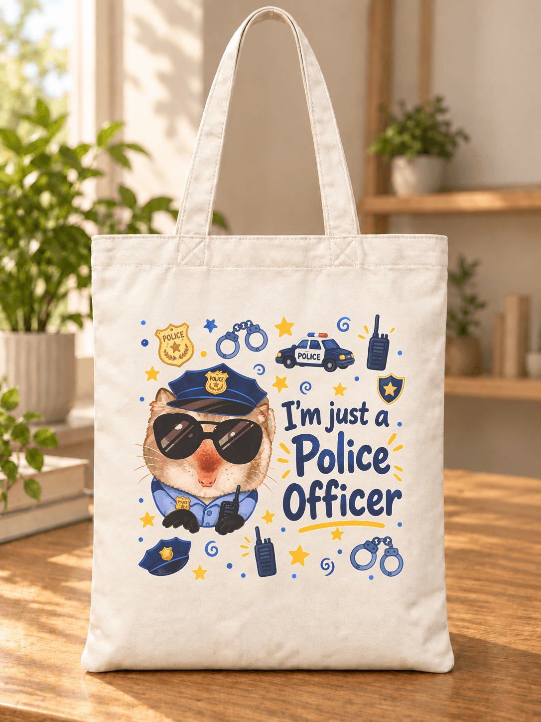 Sad Hamster Polis Baskılı Bez Çanta - Polise Hediye Omuz Çantası