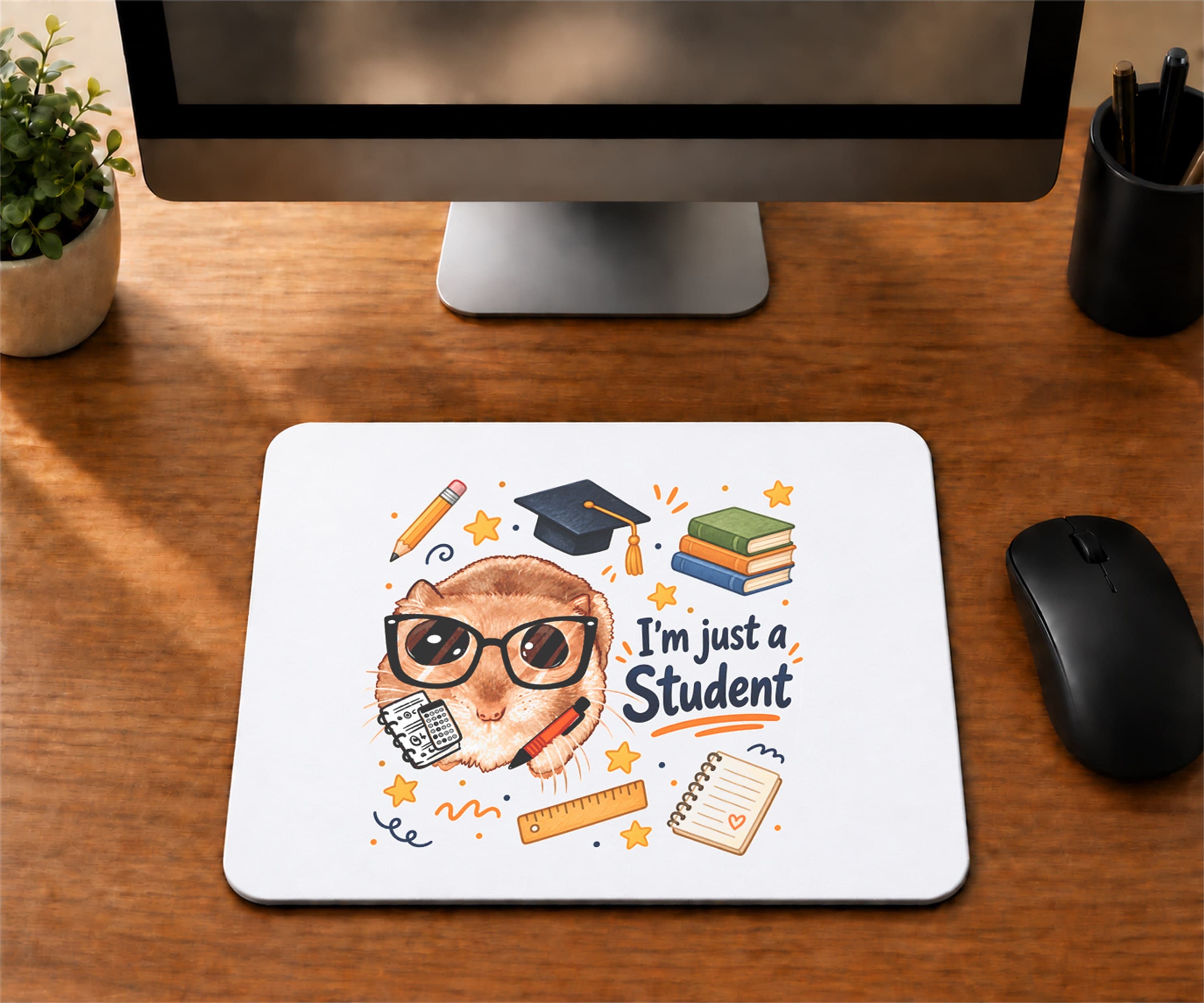 Sad Hamster Öğrenci Baskılı Mousepad - Öğrenciye Hediye Bilgisayar Altlığı