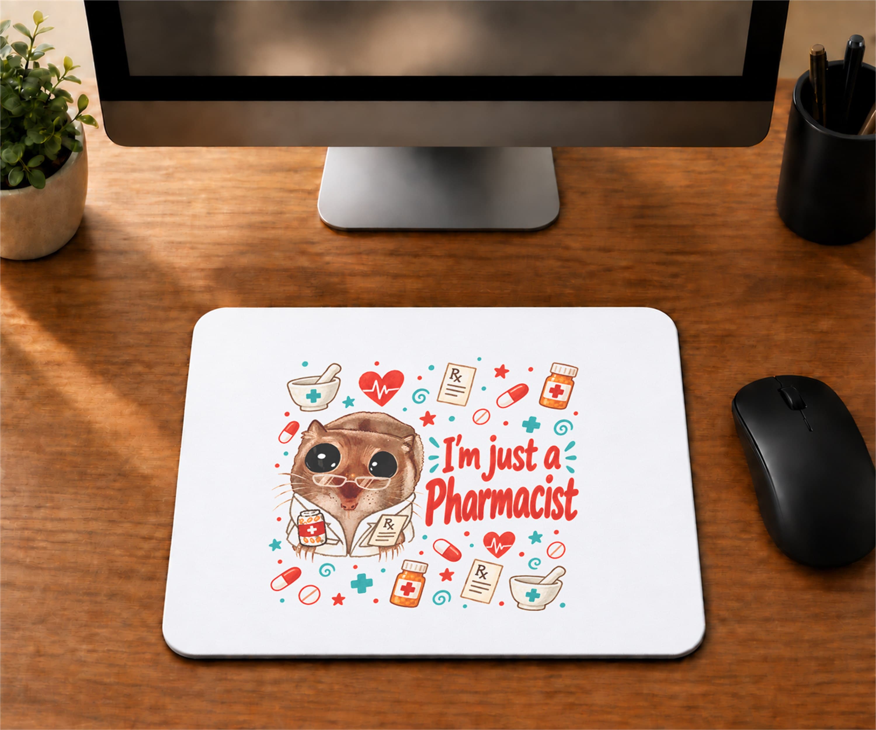 Sad Hamster Eczacı Baskılı Mousepad - Eczacıya Hediye Bilgisayar Altlığı