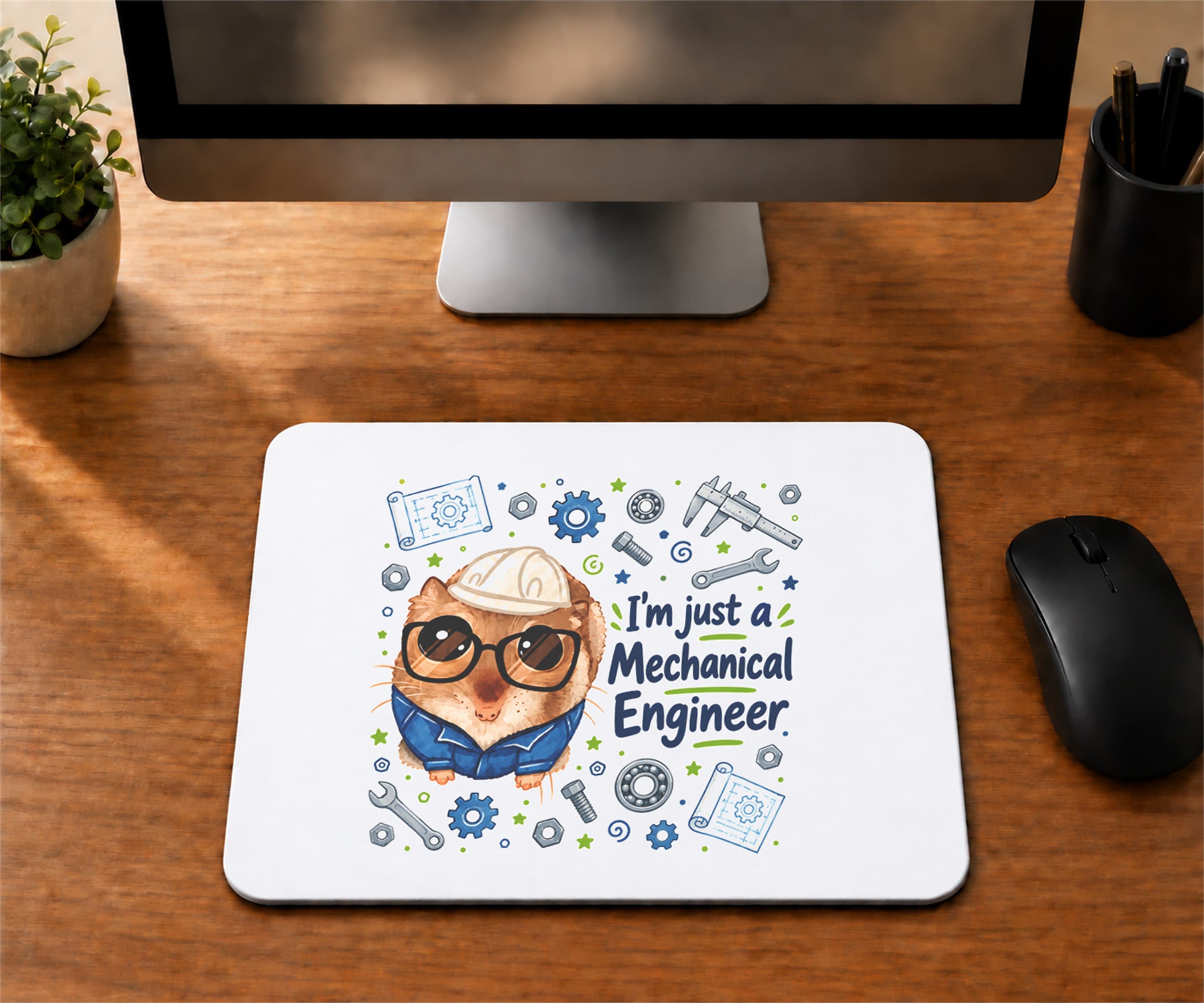 Sad Hamster Makine Mühendisi Baskılı Mousepad - Makine Mühendisine Hediye Bilgisayar Altlığı