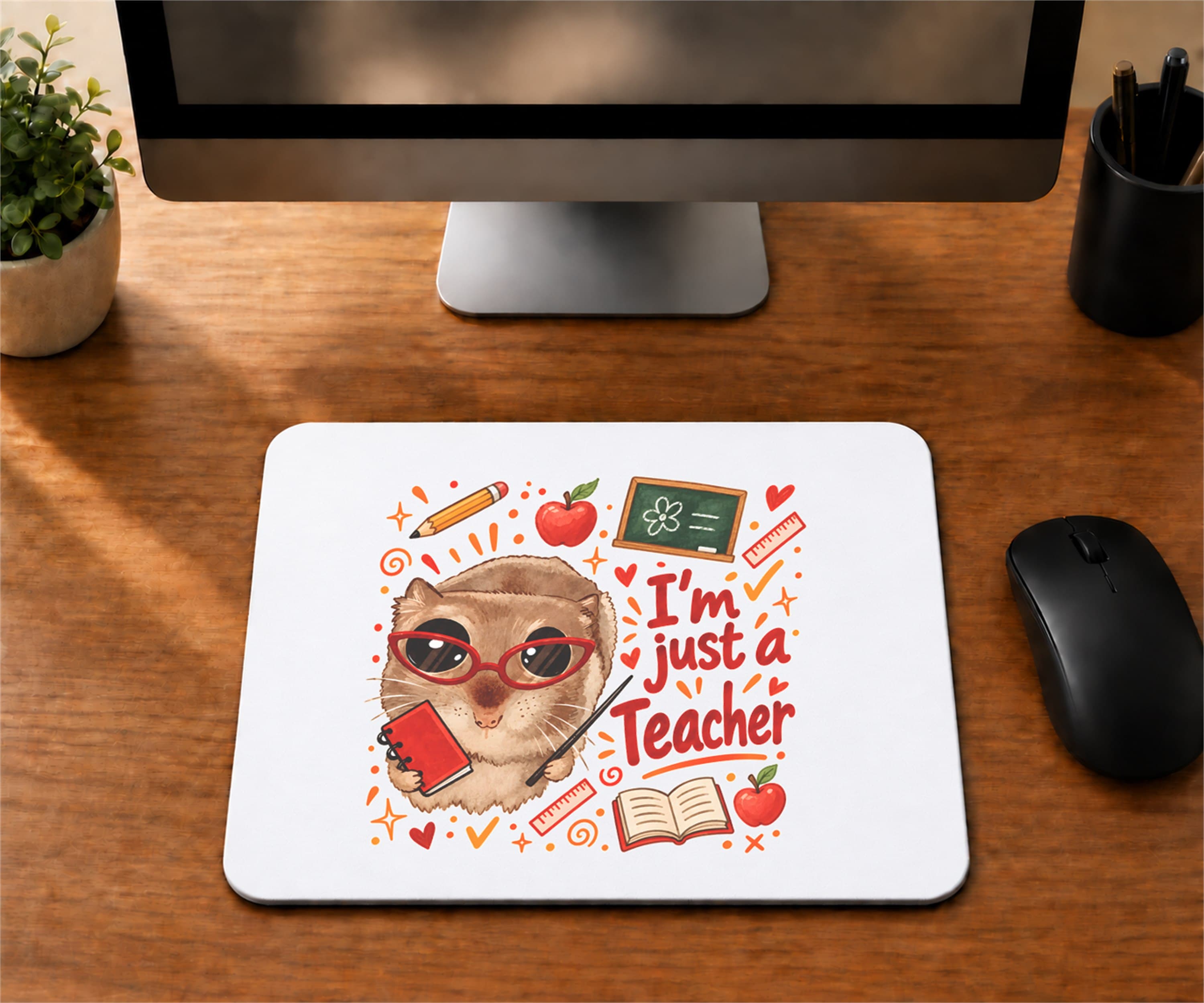 Sad Hamster Öğretmen Baskılı Mousepad - Öğretmene Hediye Bilgisayar Altlığı
