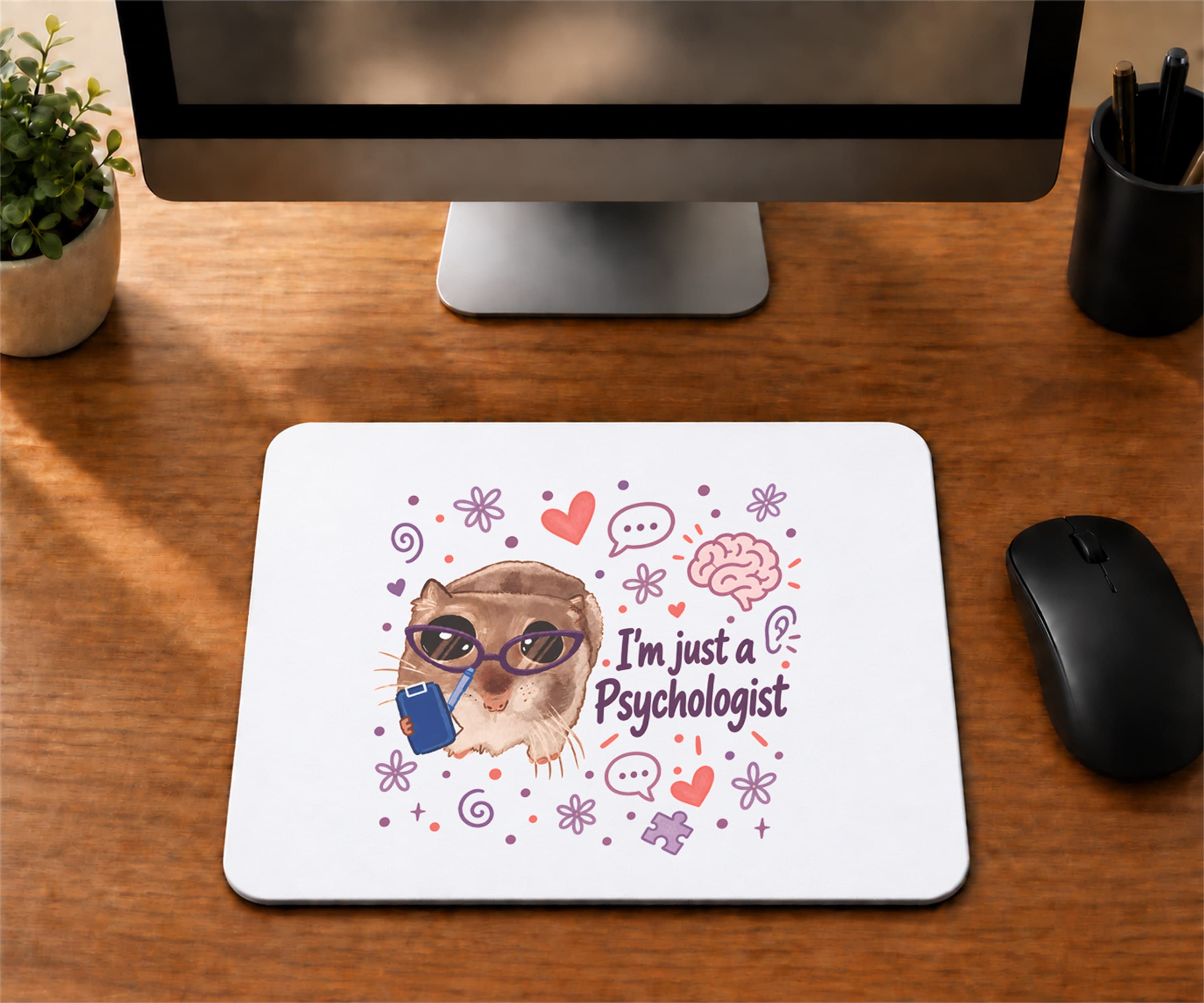 Sad Hamster Psikolog Baskılı Mousepad - Psikoloğa Hediye Bilgisayar Altlığı