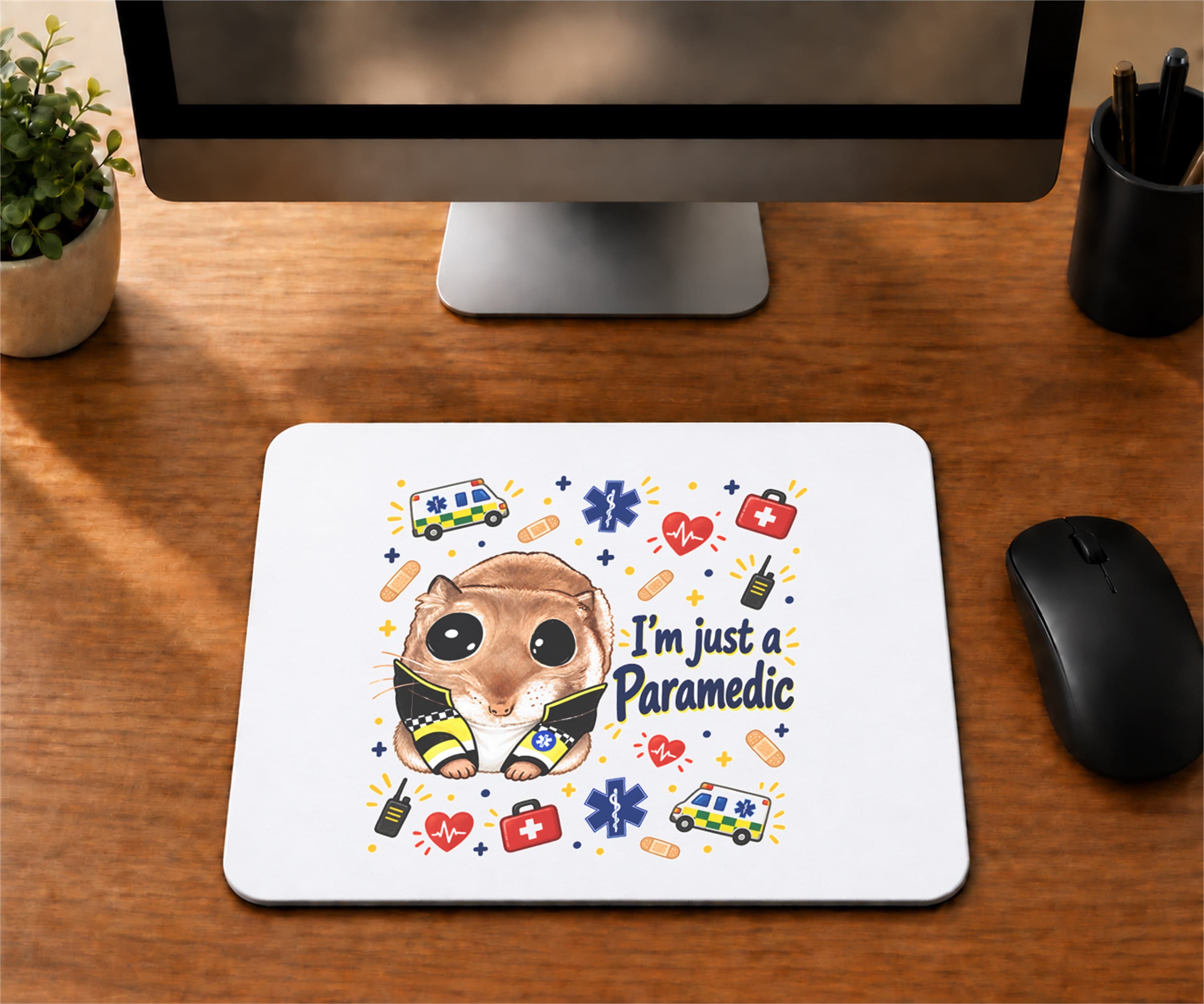 Sad Hamster Paramedik Baskılı Mousepad - Paramediğe Hediye Bilgisayar Altlığı