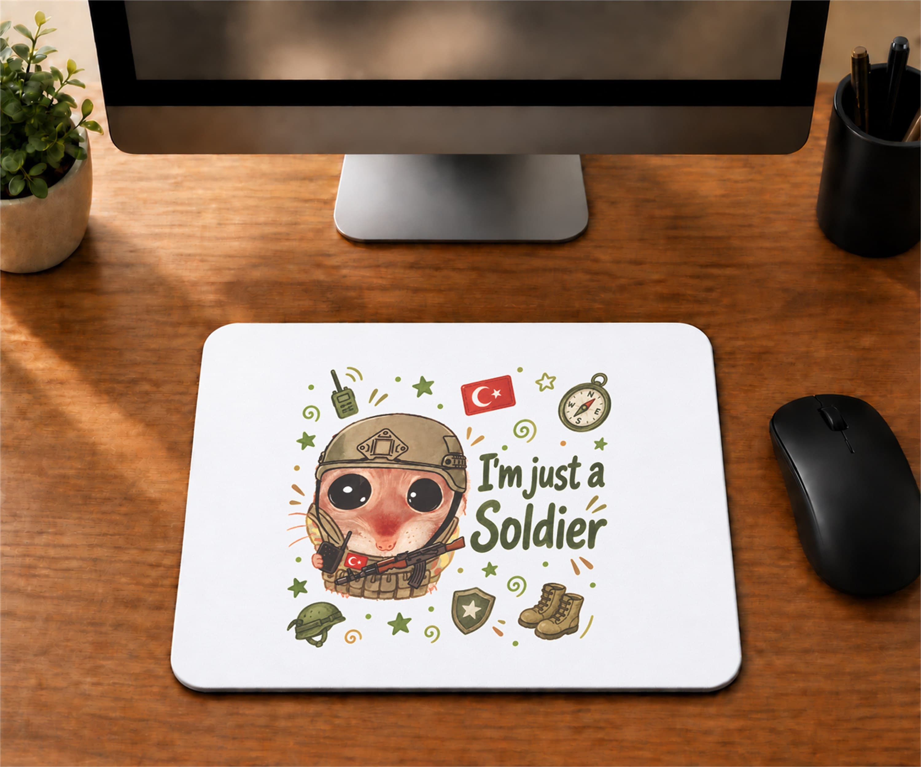 Sad Hamster Asker Baskılı Mousepad - Askere Hediye Bilgisayar Altlığı