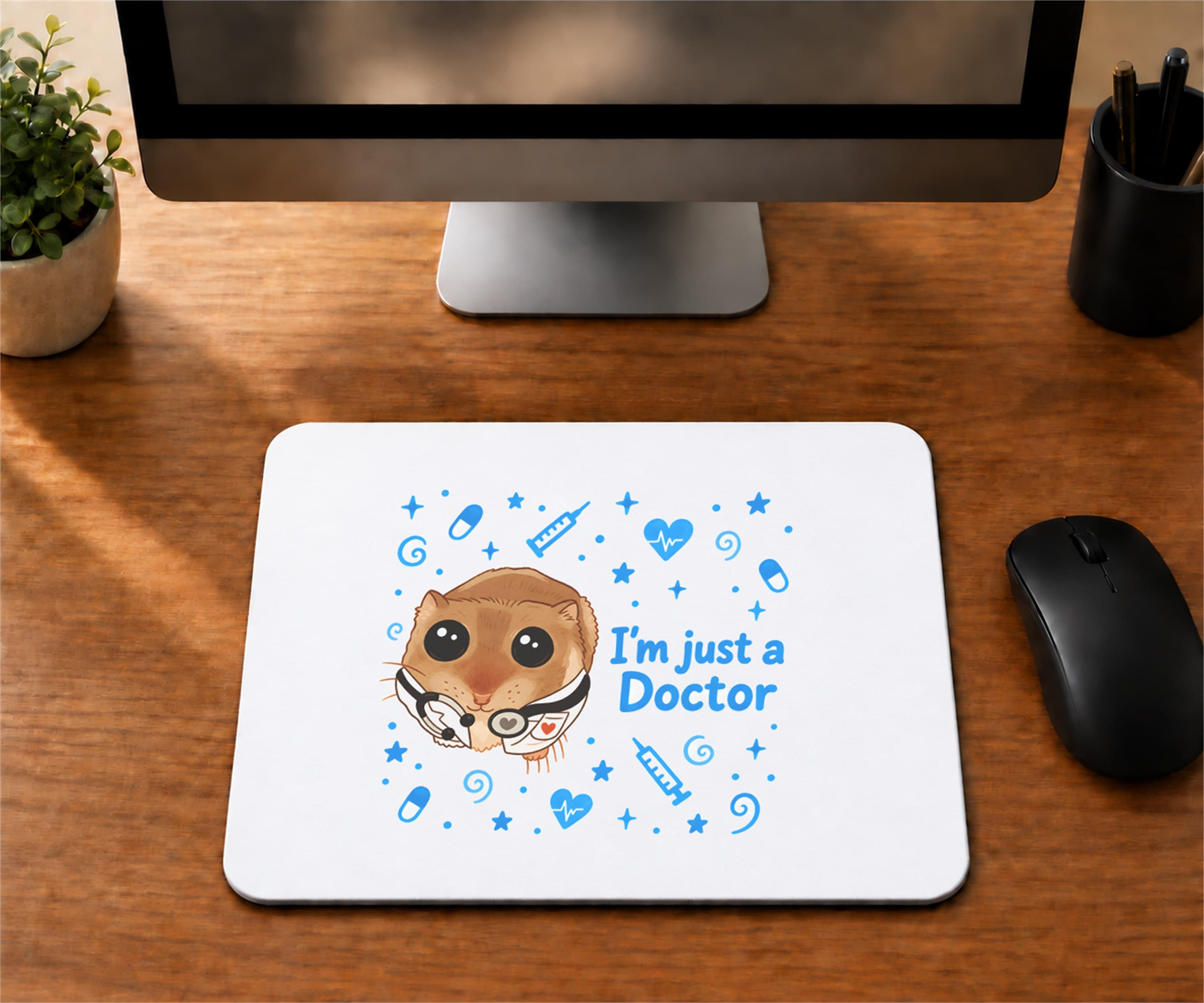 Sad Hamster Doktor Baskılı Mousepad - Doktora Hediye Bilgisayar Altlığı