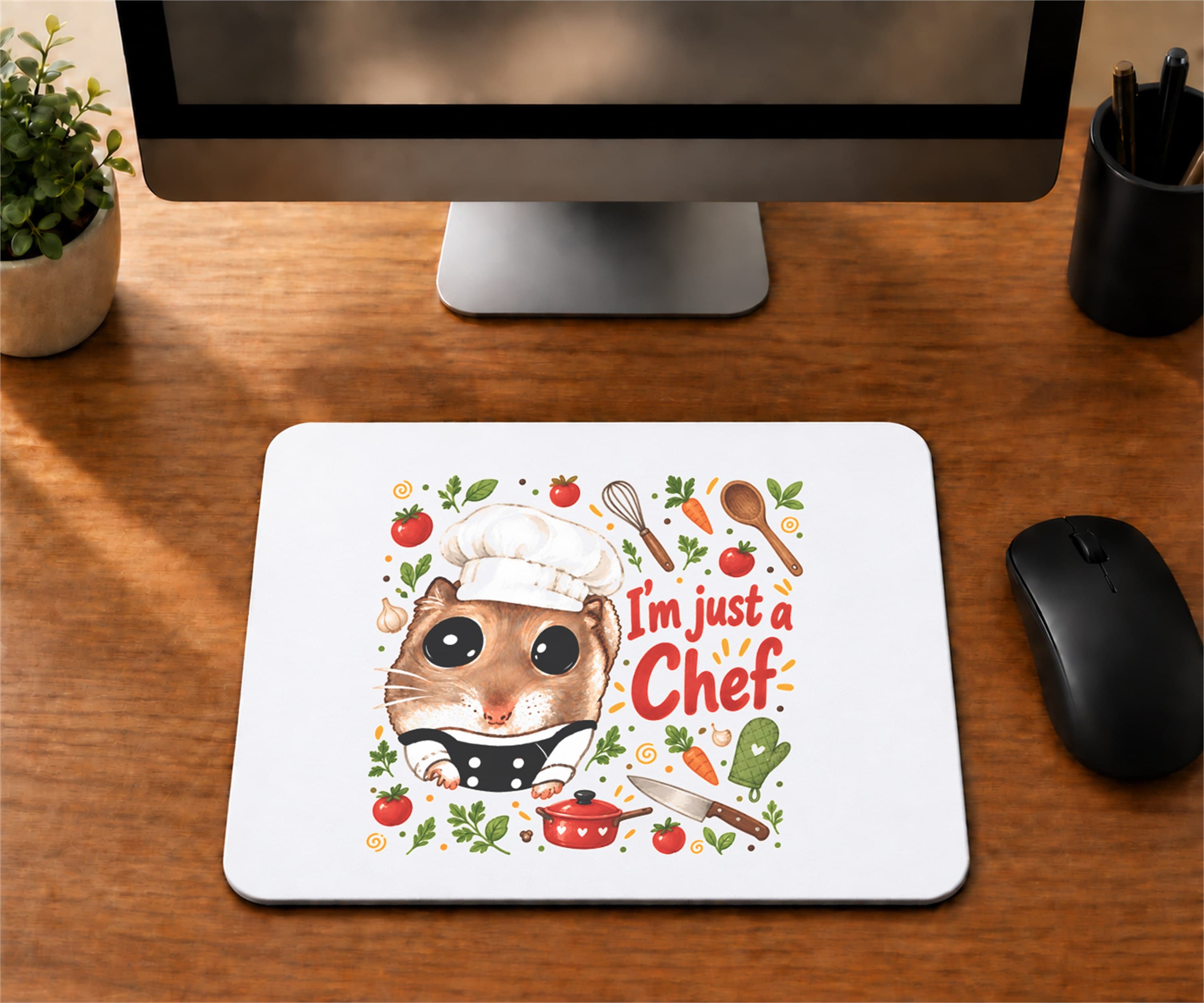 Sad Hamster Aşçı Baskılı Mousepad - Aşçıya Hediye Bilgisayar Altlığı