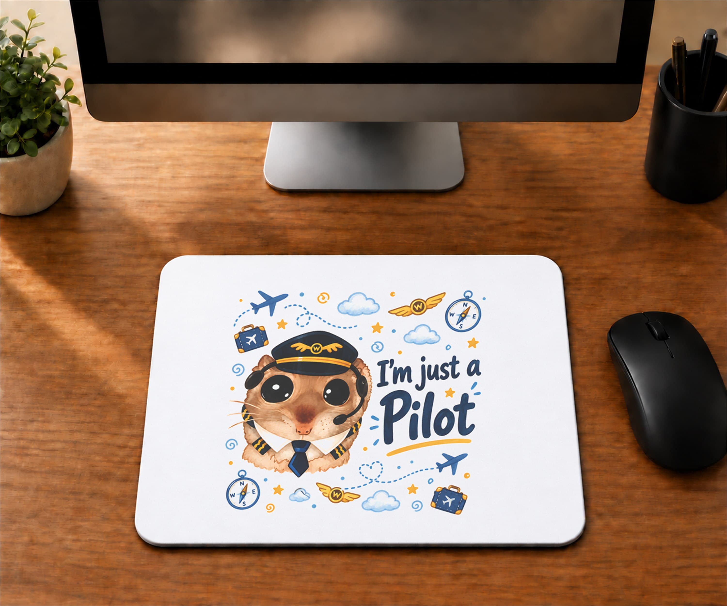 Sad Hamster Pilot Baskılı Mousepad - Pilota Hediye Bilgisayar Altlığı