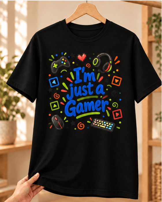 Gamer Baskılı Siyah Tişört - Gamer'a Hediye Unisex - L