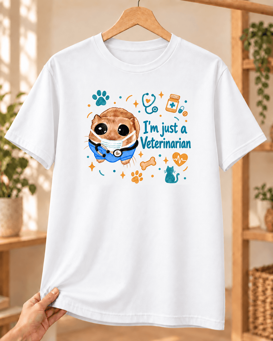 Sad Hamster Veteriner Baskılı Beyaz Tişört - Veterinere Hediye Unisex - M