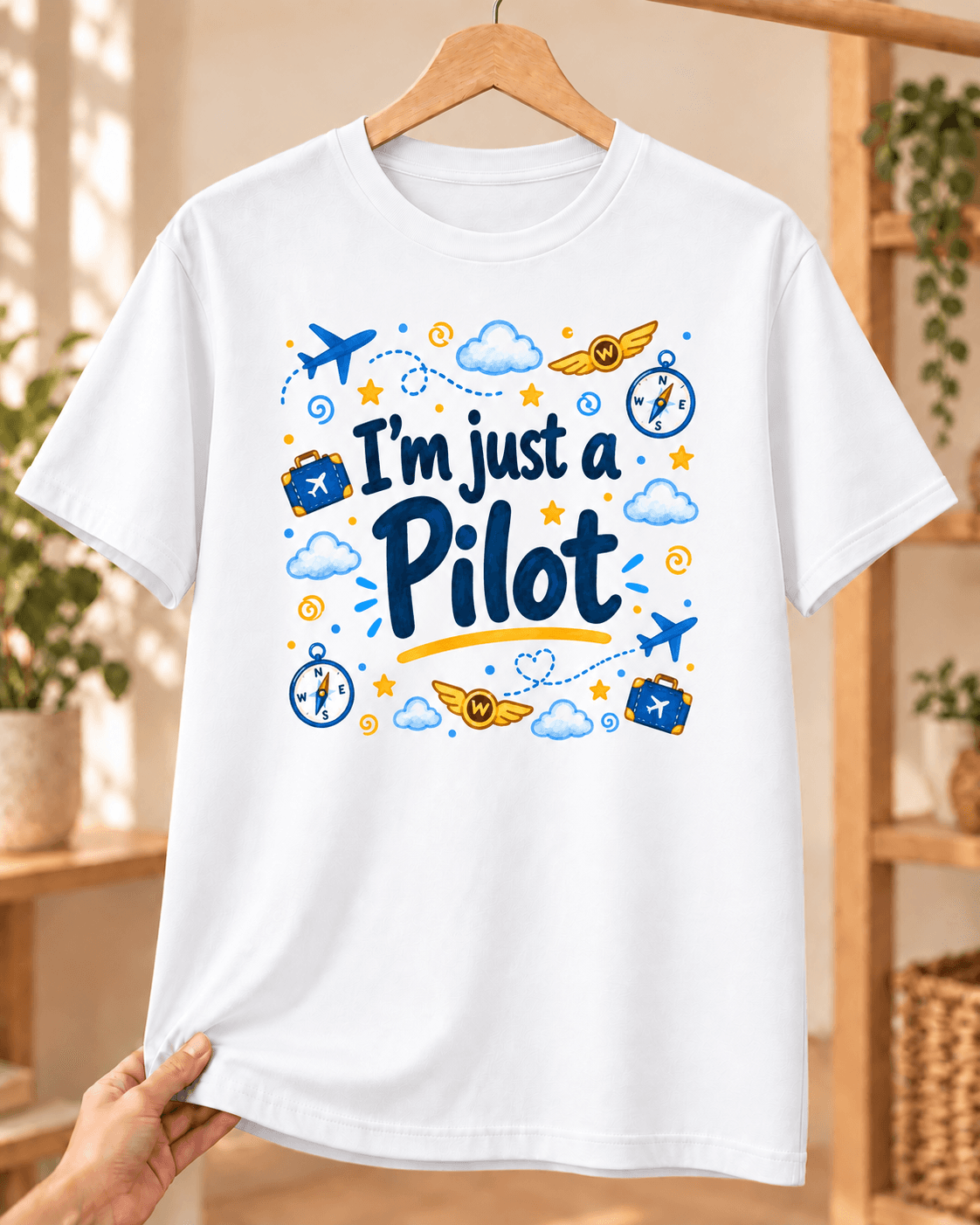 Pilot Baskılı Beyaz Tişört - Pilota Hediye Unisex - XL