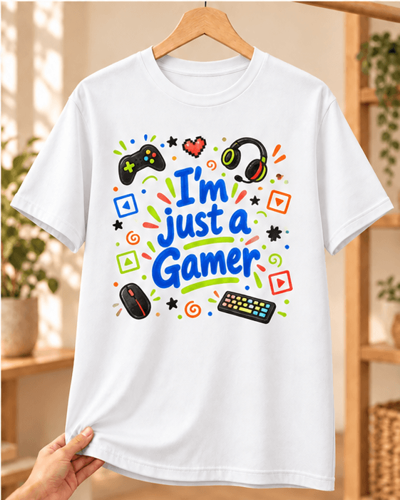 Gamer Baskılı Beyaz Tişört - Gamer'a Hediye Unisex - XL