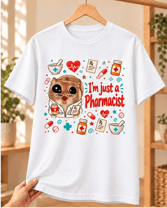 Sad Hamster Eczacı Baskılı Beyaz Tişört - Eczacıya Hediye Unisex - XXL
