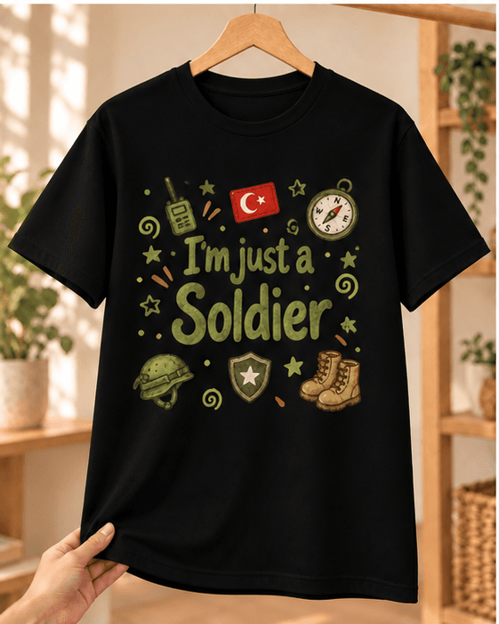 Asker Baskılı Siyah Tişört - Askere Hediye Unisex - XXL