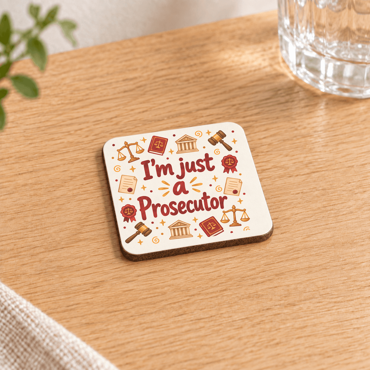 Savcı Baskılı 9x9 cm Kare MDF Bardak Altlığı - Savcıya Hediye Ahşap