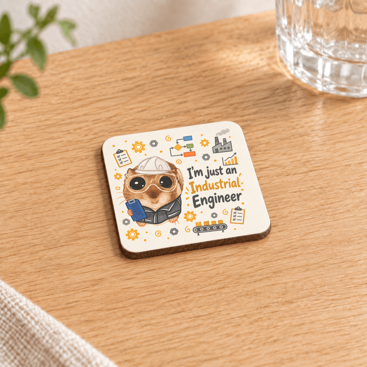 Sad Hamster Endüstri Mühendisi Baskılı 9x9 cm Kare MDF Bardak Altlığı - Endüstri Mühendisine Hediye