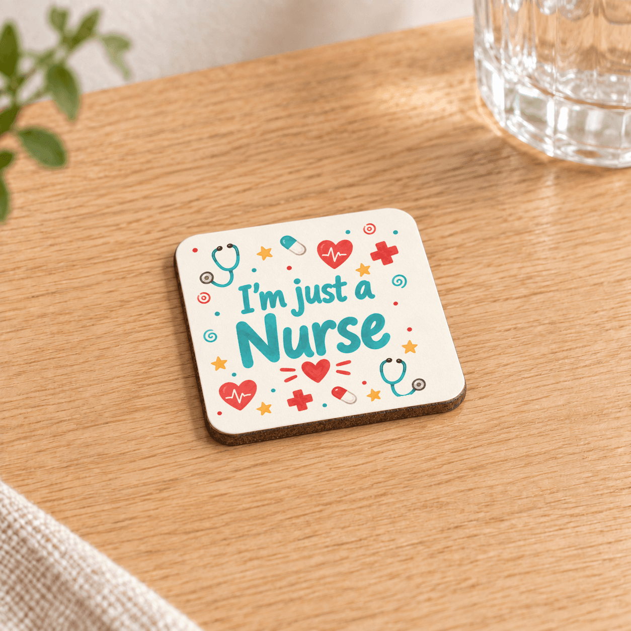 Hemşire Baskılı 9x9 cm Kare MDF Bardak Altlığı - Hemşireye Hediye Ahşap