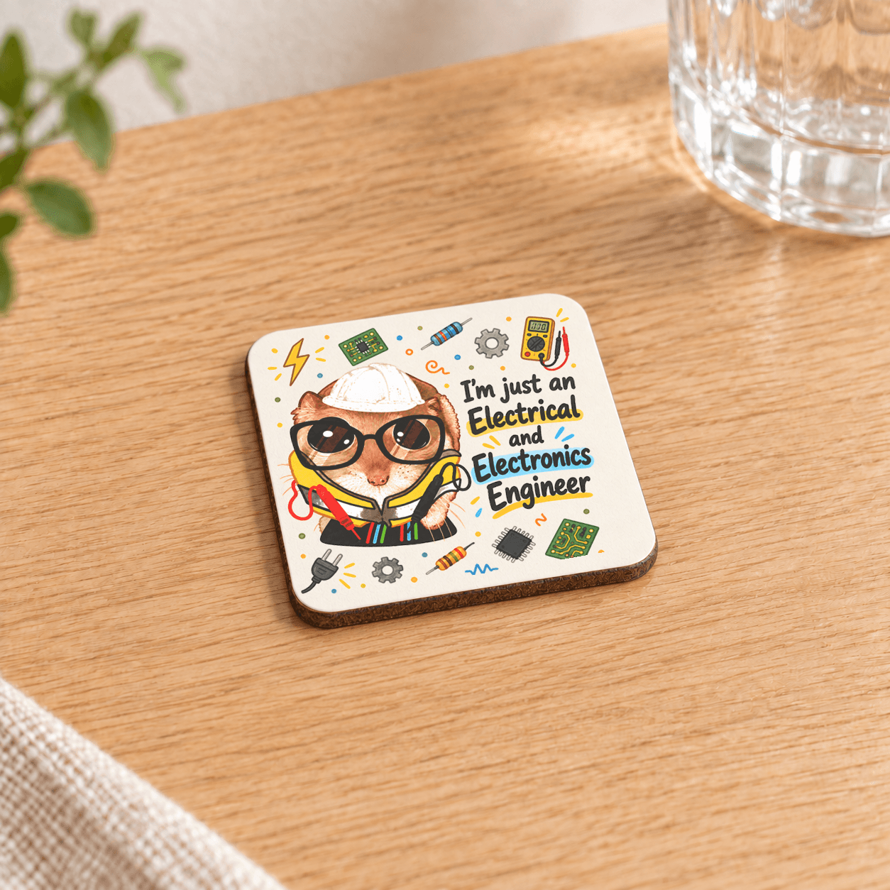 Sad Hamster Elektrik Elektronik Mühendisi Baskılı 9x9 cm Kare MDF Bardak Altlığı - Hediye