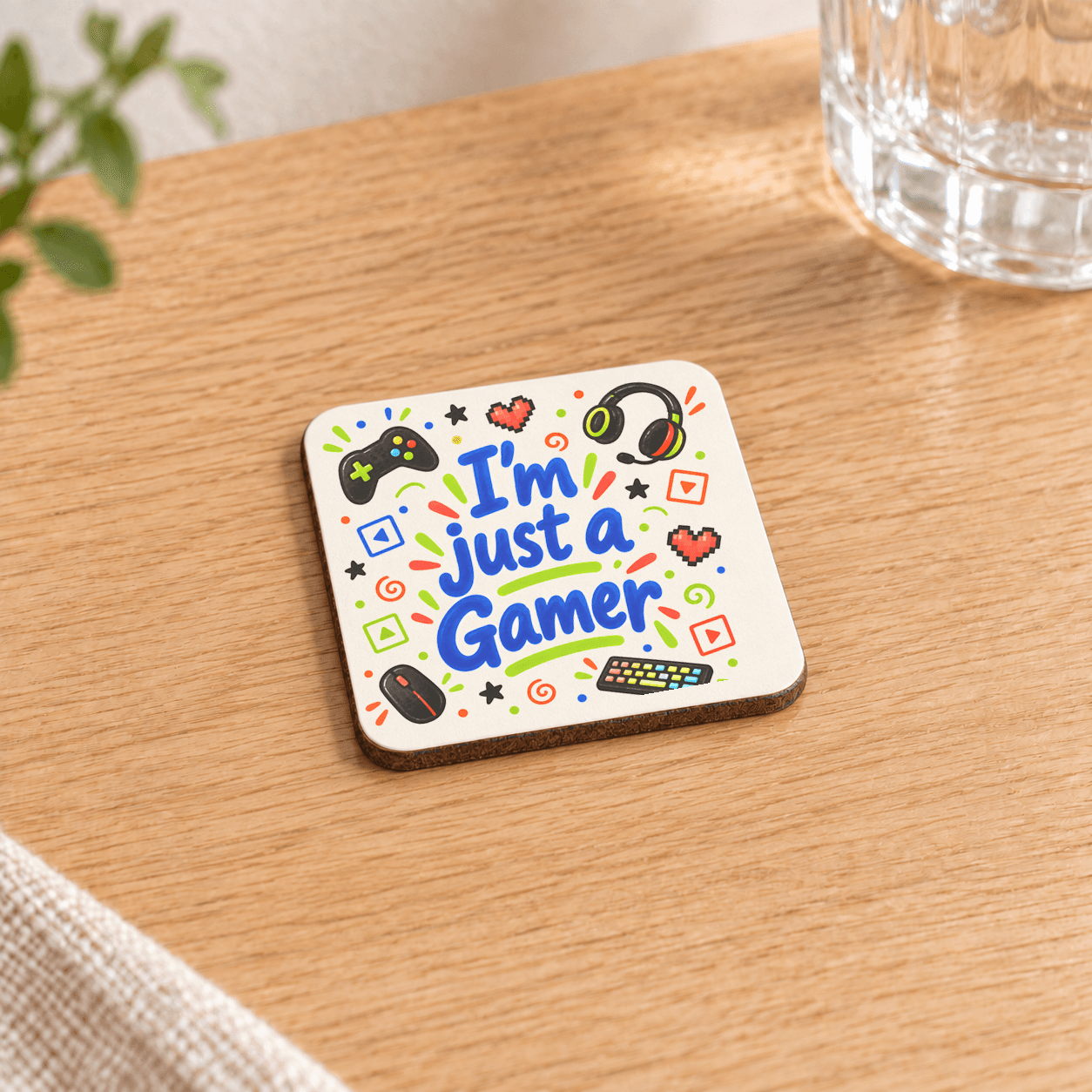 Gamer Baskılı 9x9 cm Kare MDF Bardak Altlığı - Gamer'a Hediye Ahşap