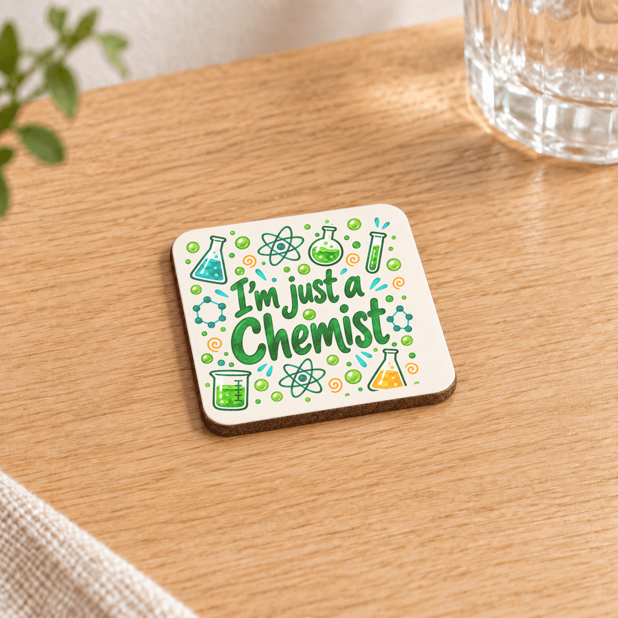 Kimyager Baskılı 9x9 cm Kare MDF Bardak Altlığı - Kimyagere Hediye Ahşap