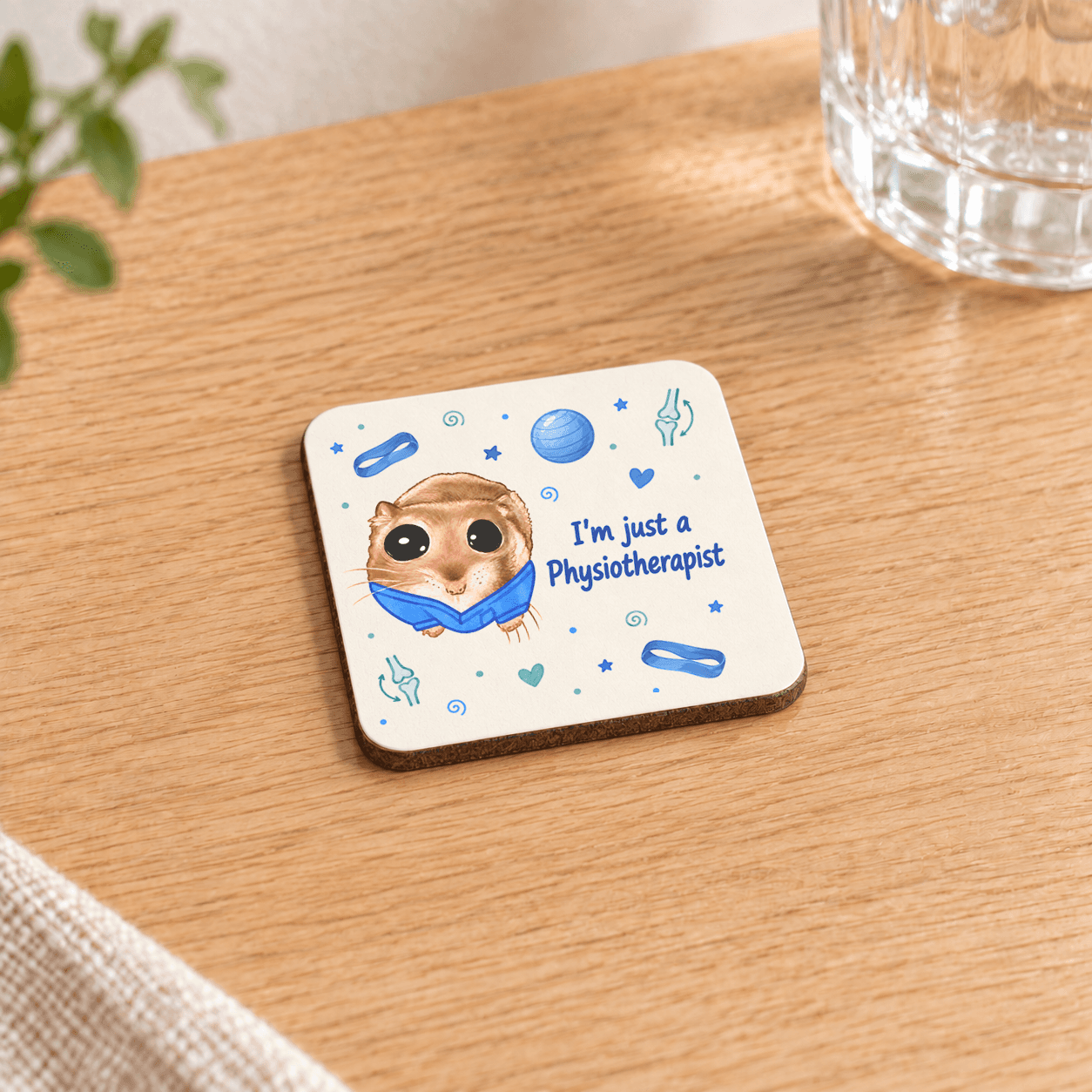 Sad Hamster Fizyoterapist Baskılı 9x9 cm Kare MDF Bardak Altlığı - Fizyoterapiste Hediye Ahşap
