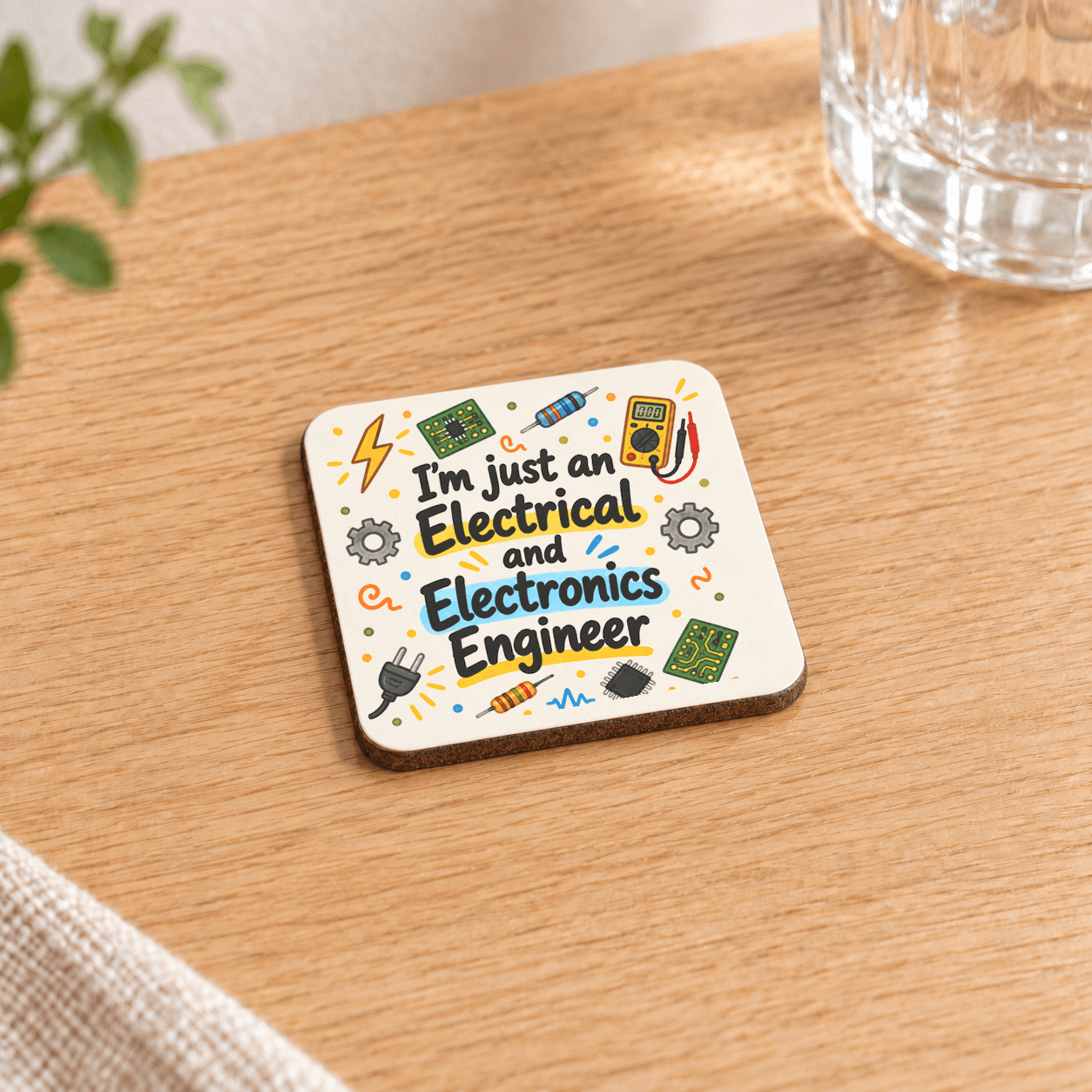 Elektrik Elektronik Mühendisi Baskılı 9x9 cm Kare MDF Bardak Altlığı - Hediye