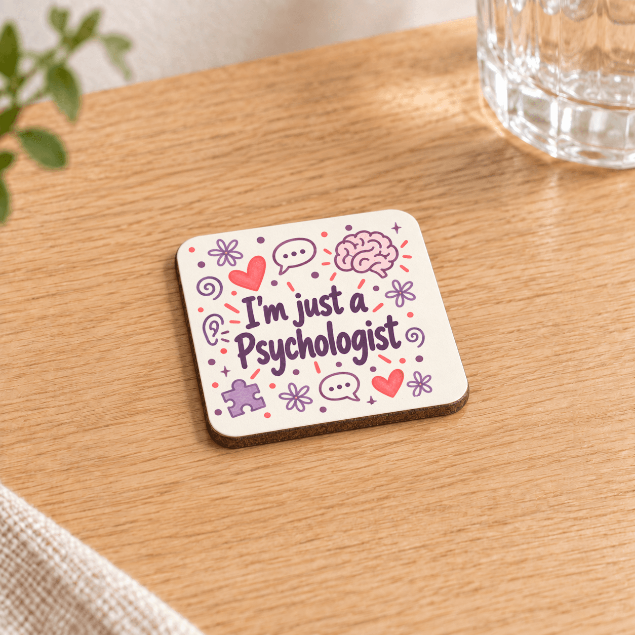 Psikolog Baskılı 9x9 cm Kare MDF Bardak Altlığı - Psikoloğa Hediye Ahşap