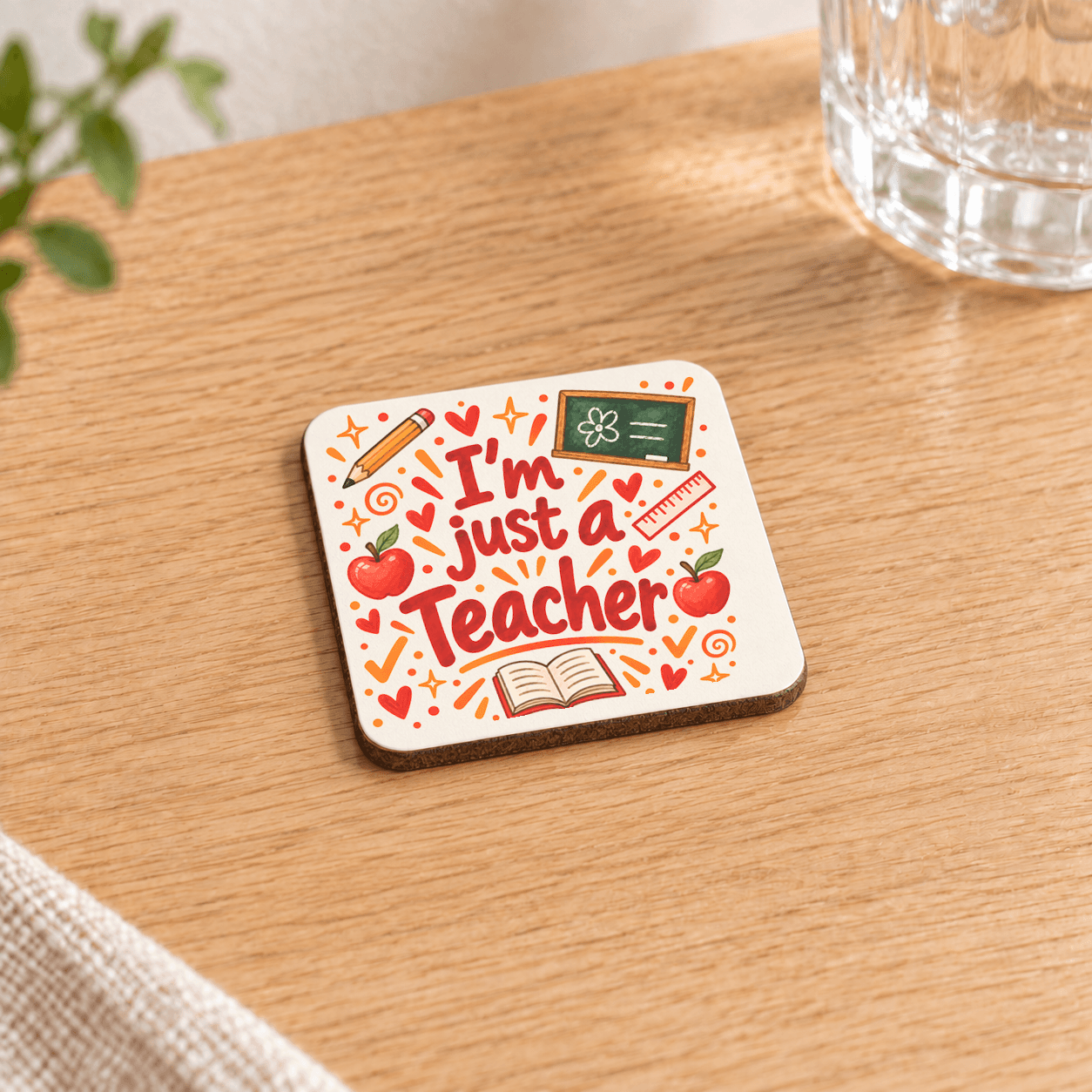 Öğretmen Baskılı 9x9 cm Kare MDF Bardak Altlığı - Öğretmene Hediye Ahşap