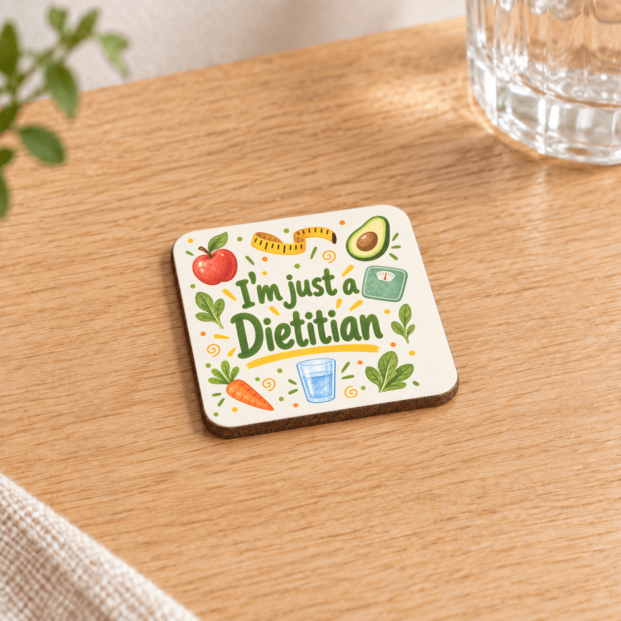 Diyetisyen Baskılı 9x9 cm Kare MDF Bardak Altlığı - Diyetisyene Hediye Ahşap