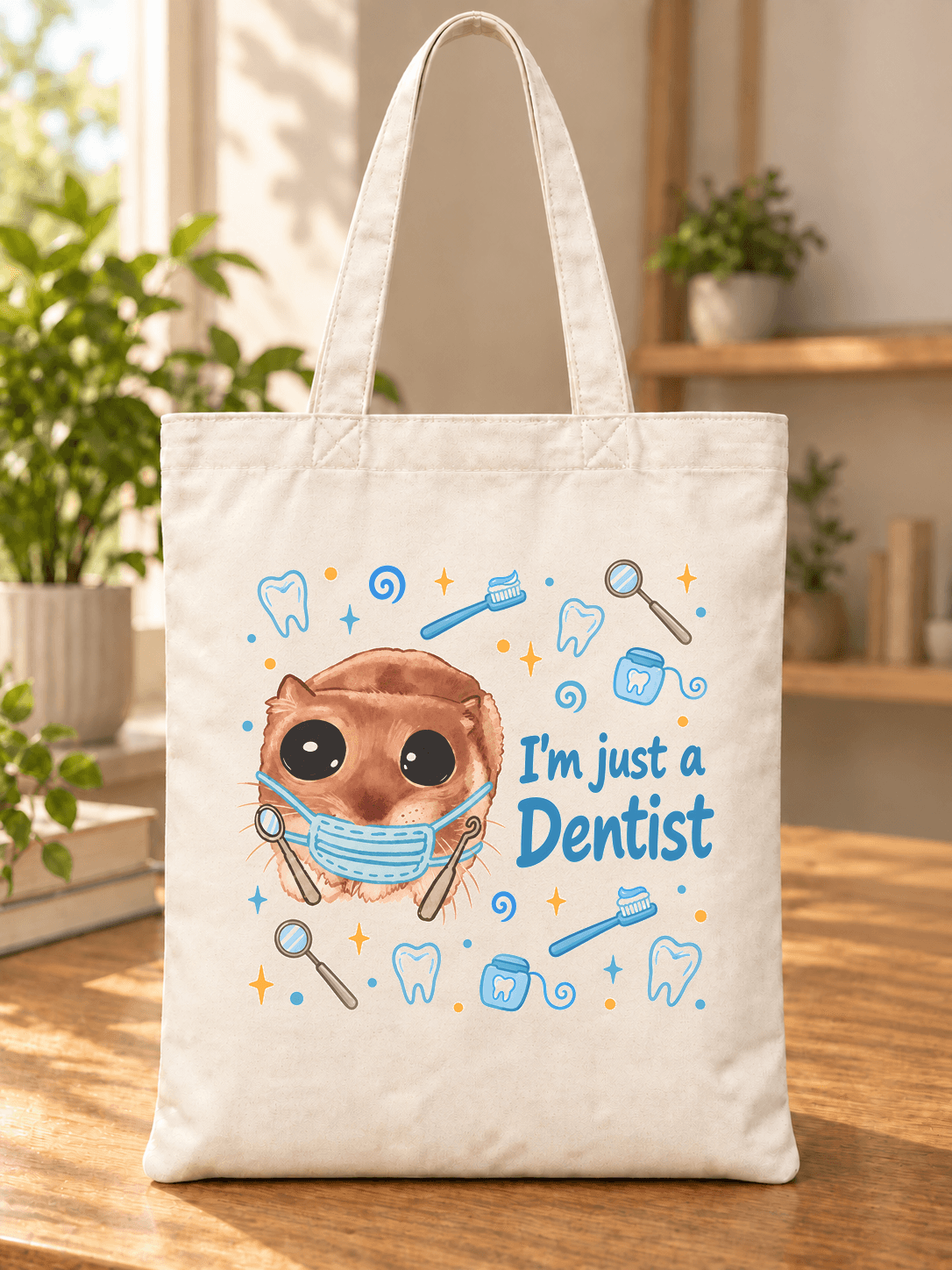 Sad Hamster Diş Hekimi Baskılı Bez Çanta - Diş Hekimine Hediye Omuz Çantası