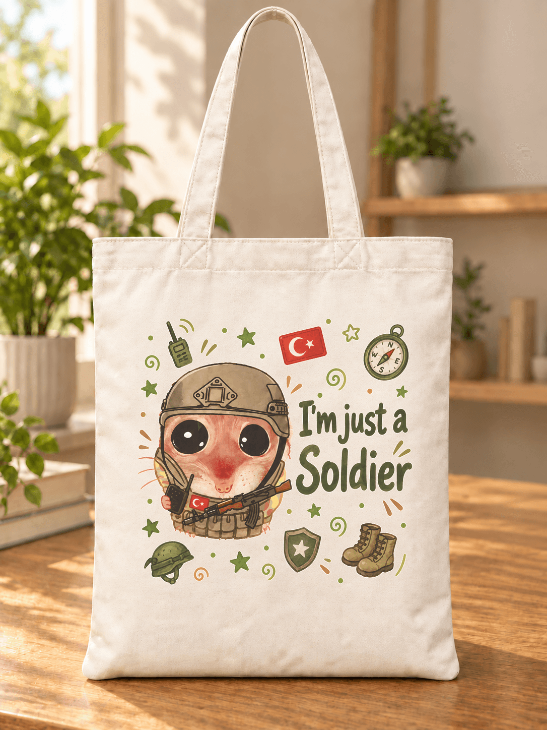 Sad Hamster Asker Baskılı Bez Çanta - Askere Hediye Omuz Çantası