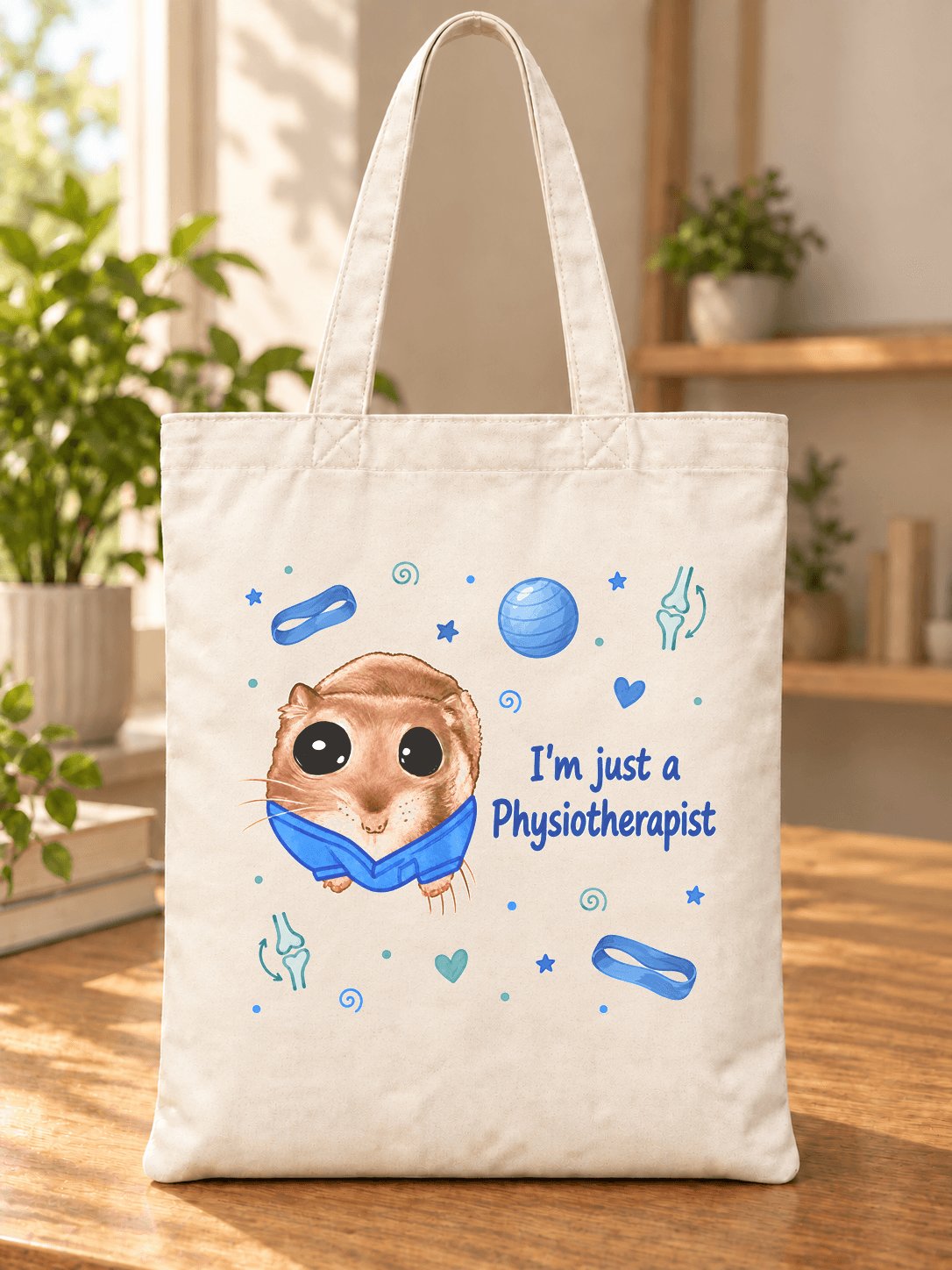 Sad Hamster Fizyoterapist Baskılı Bez Çanta - Fizyoterapiste Hediye Omuz Çantası