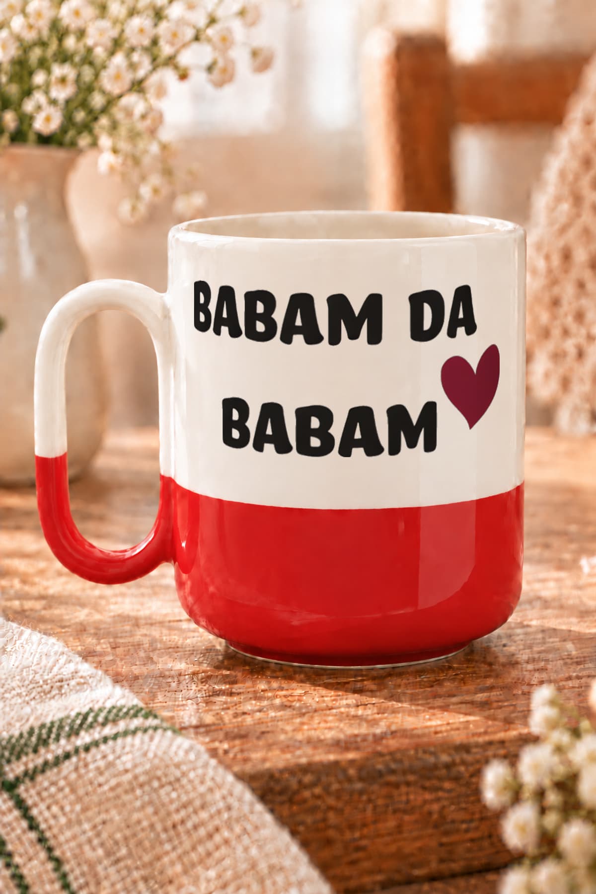 Babam Da Babam Baskılı Alt Yarısı Renkli Arya Kupa - Babaya Hediye Bardak Fincan Mug