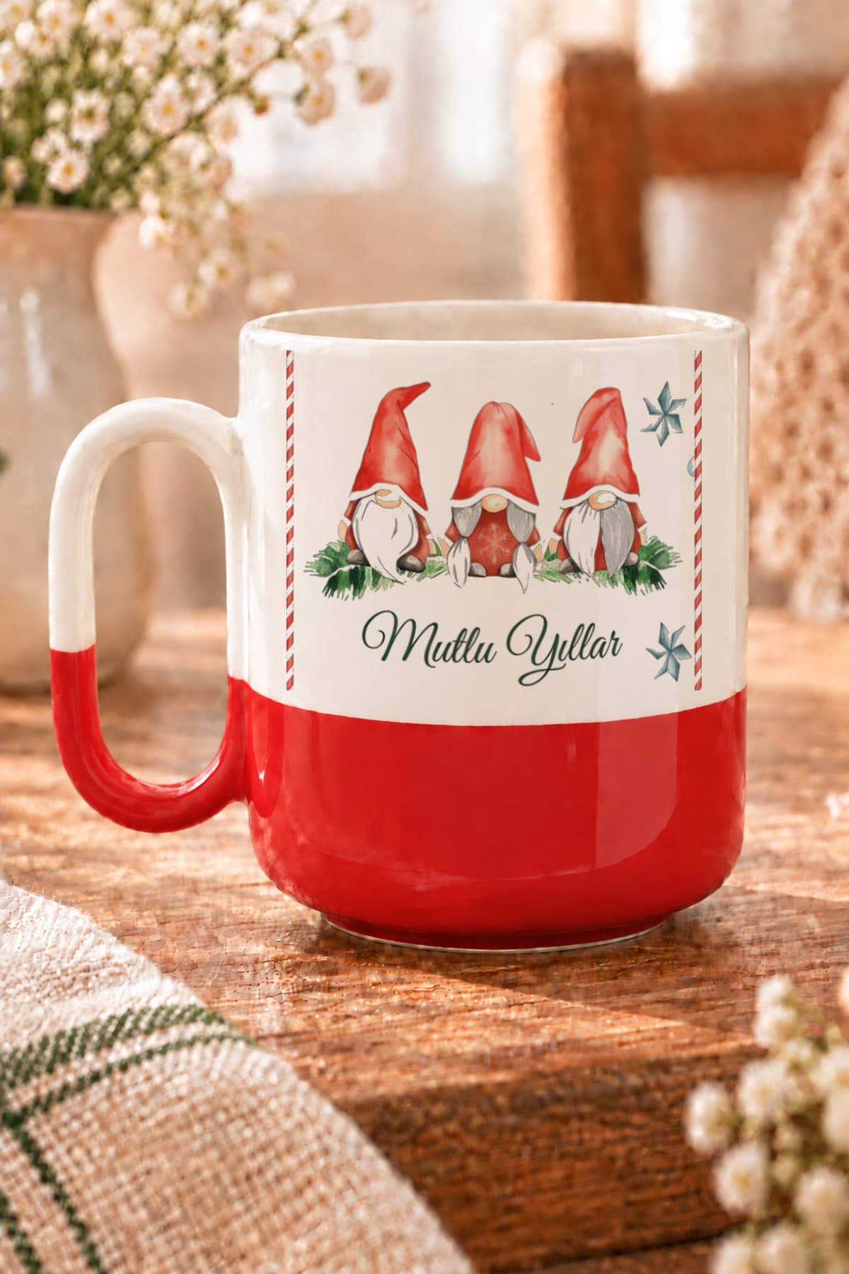 Mutlu Yıllar 3 Noel Baba Baskılı Alt Yarısı Renkli Arya Kupa - Babaya Hediye Bardak Fincan Mug