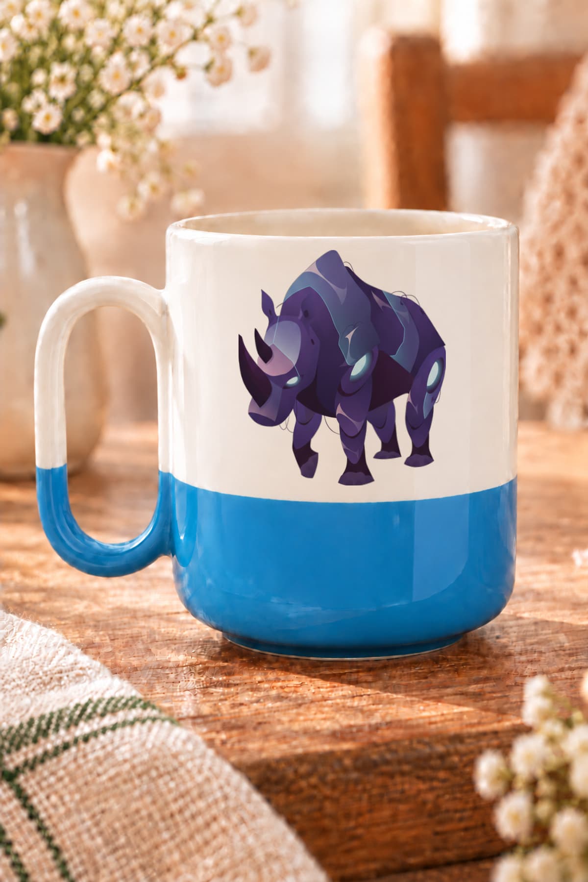 Mor Gergadan Baskılı Alt Yarısı Renkli Arya Kupa Bardak Fincan Mug