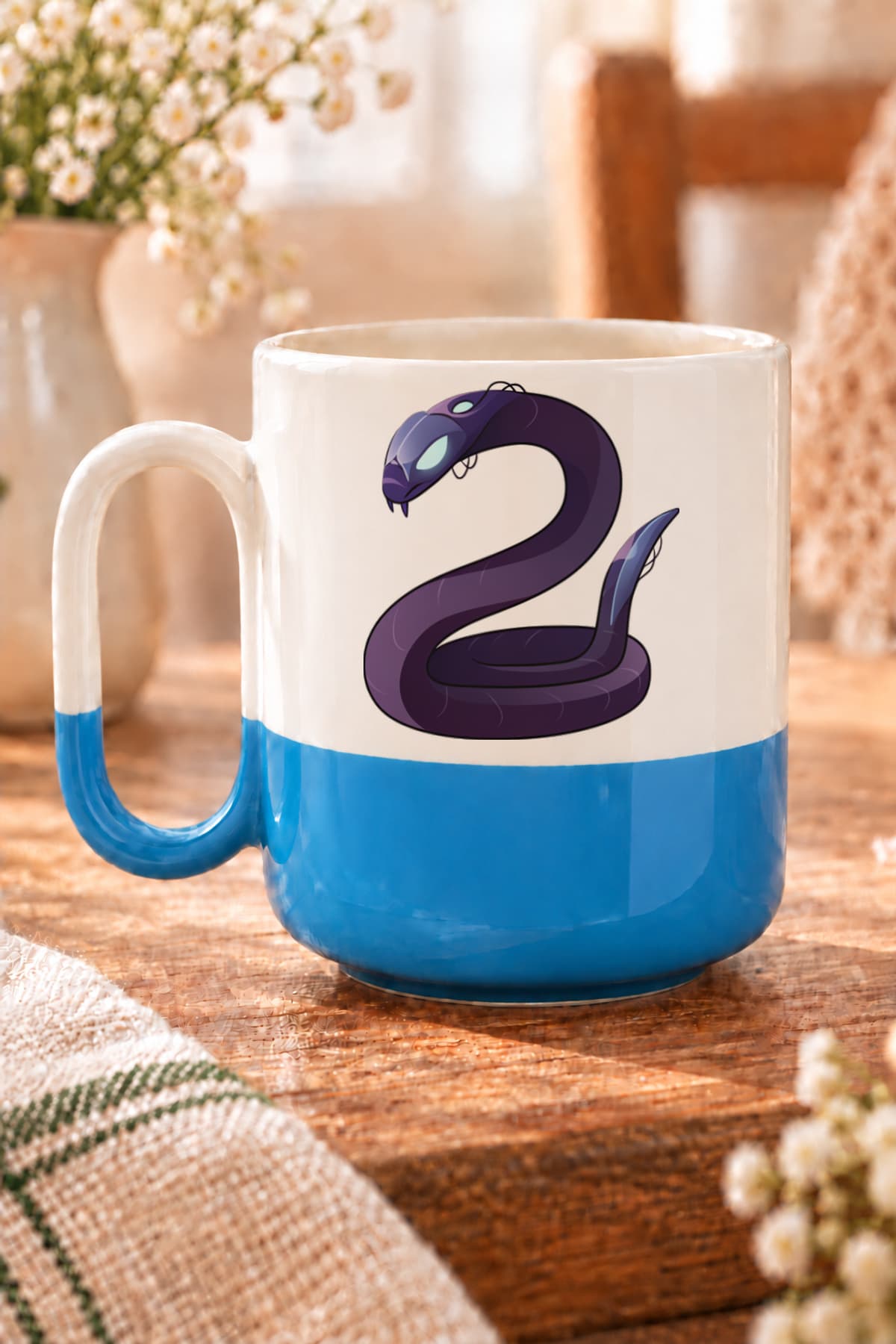 Mor Yılan Baskılı Alt Yarısı Renkli Arya Kupa Bardak Fincan Mug