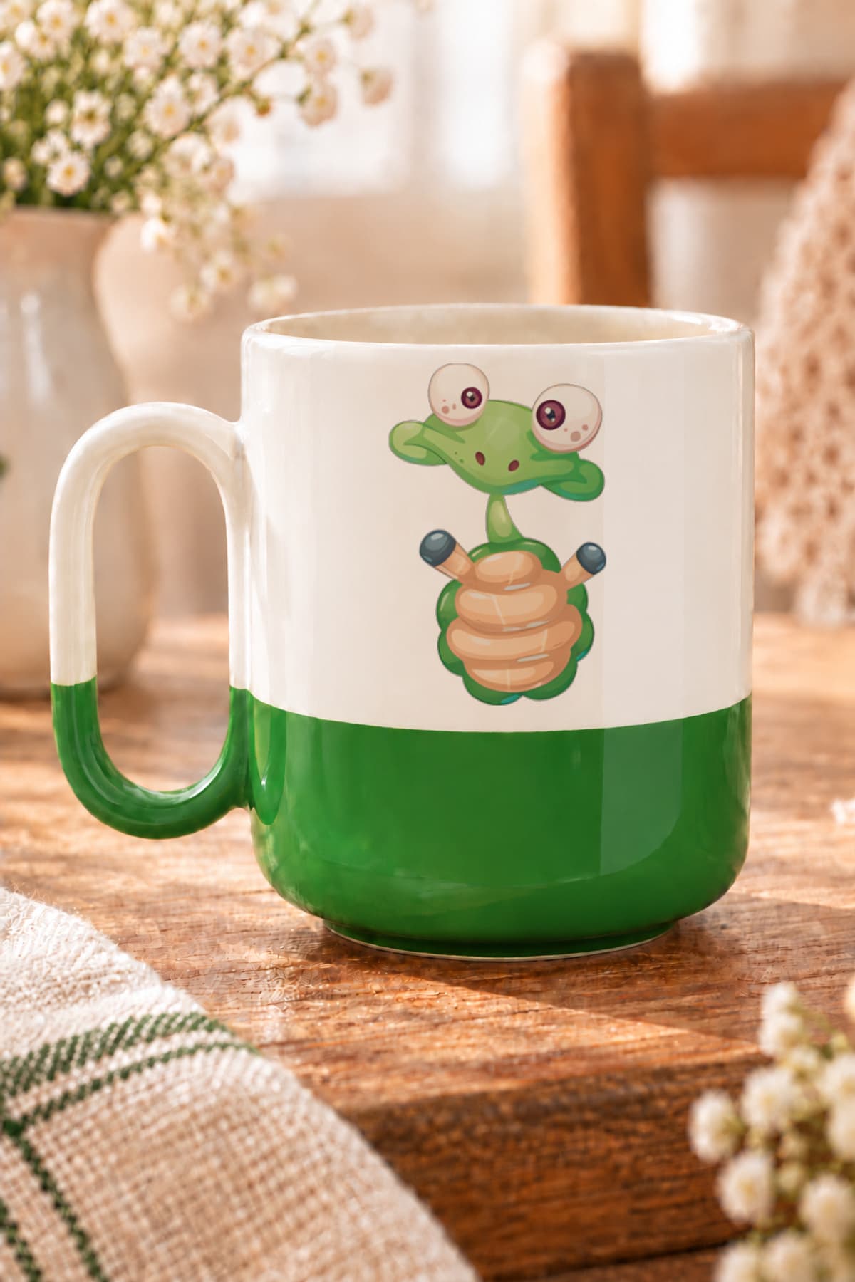 Kurbağa Baskılı Alt Yarısı Renkli Arya Kupa Bardak Fincan Mug