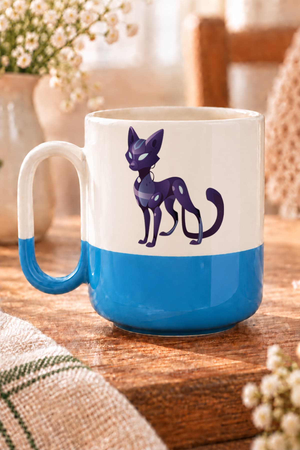 Mor Tilki Baskılı Alt Yarısı Renkli Arya Kupa Bardak Fincan Mug