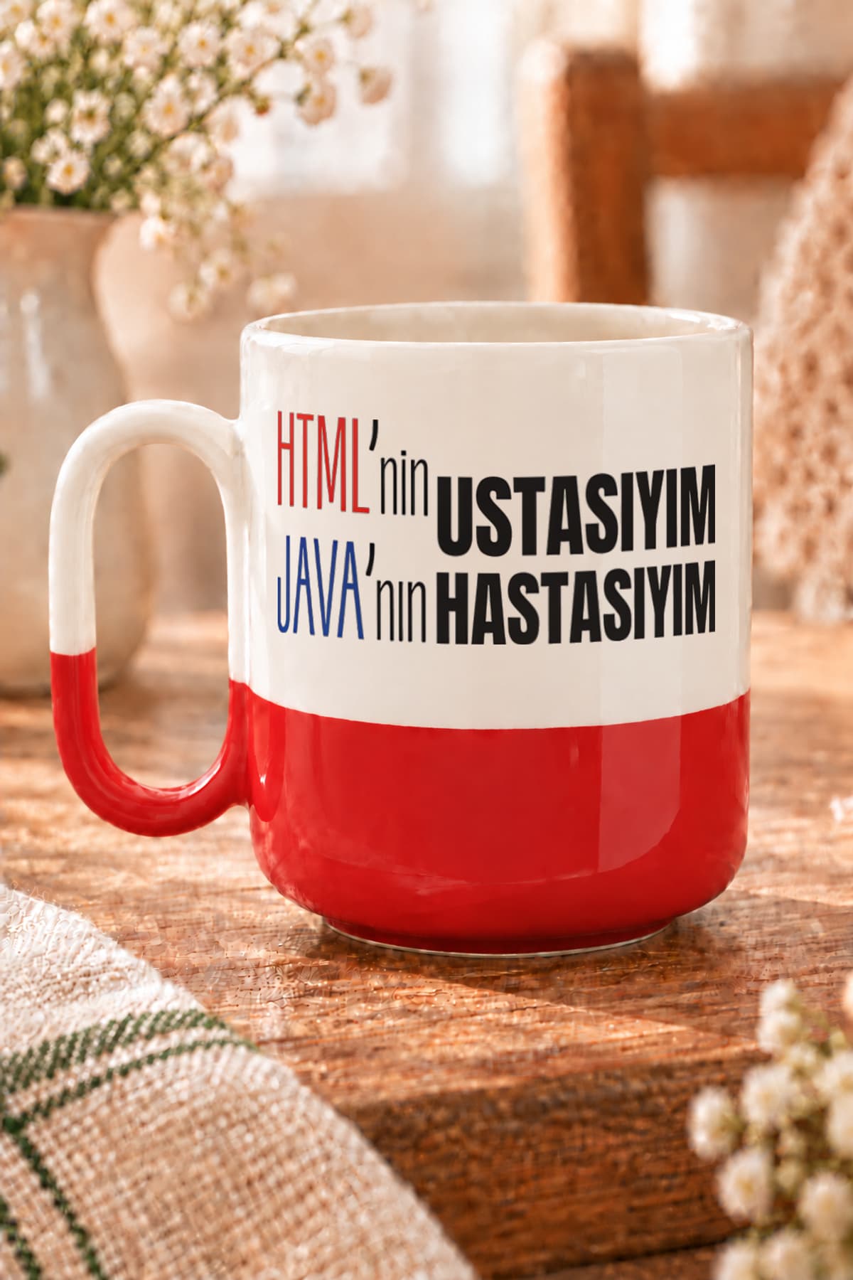 Html Ni Ustasıyım Java Nın Hastasıyım Baskılı Alt Yarısı Renkli Arya Kupa Bardak Fincan Mug