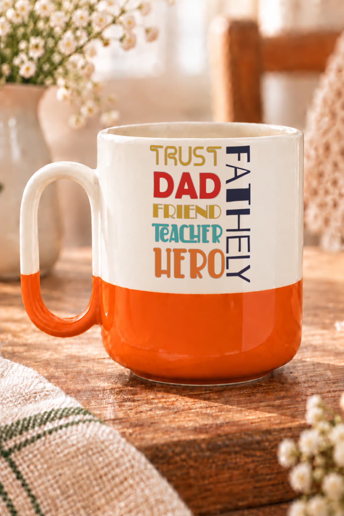 Father Baskılı Turuncu Alt Yarısı Renkli Arya Kupa Bardak Fincan Mug
