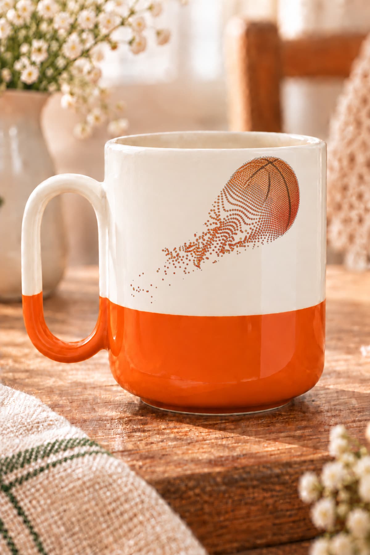 Hızlı Basket Topu Baskılı Alt Yarısı Renkli Arya Kupa Bardak Fincan Mug