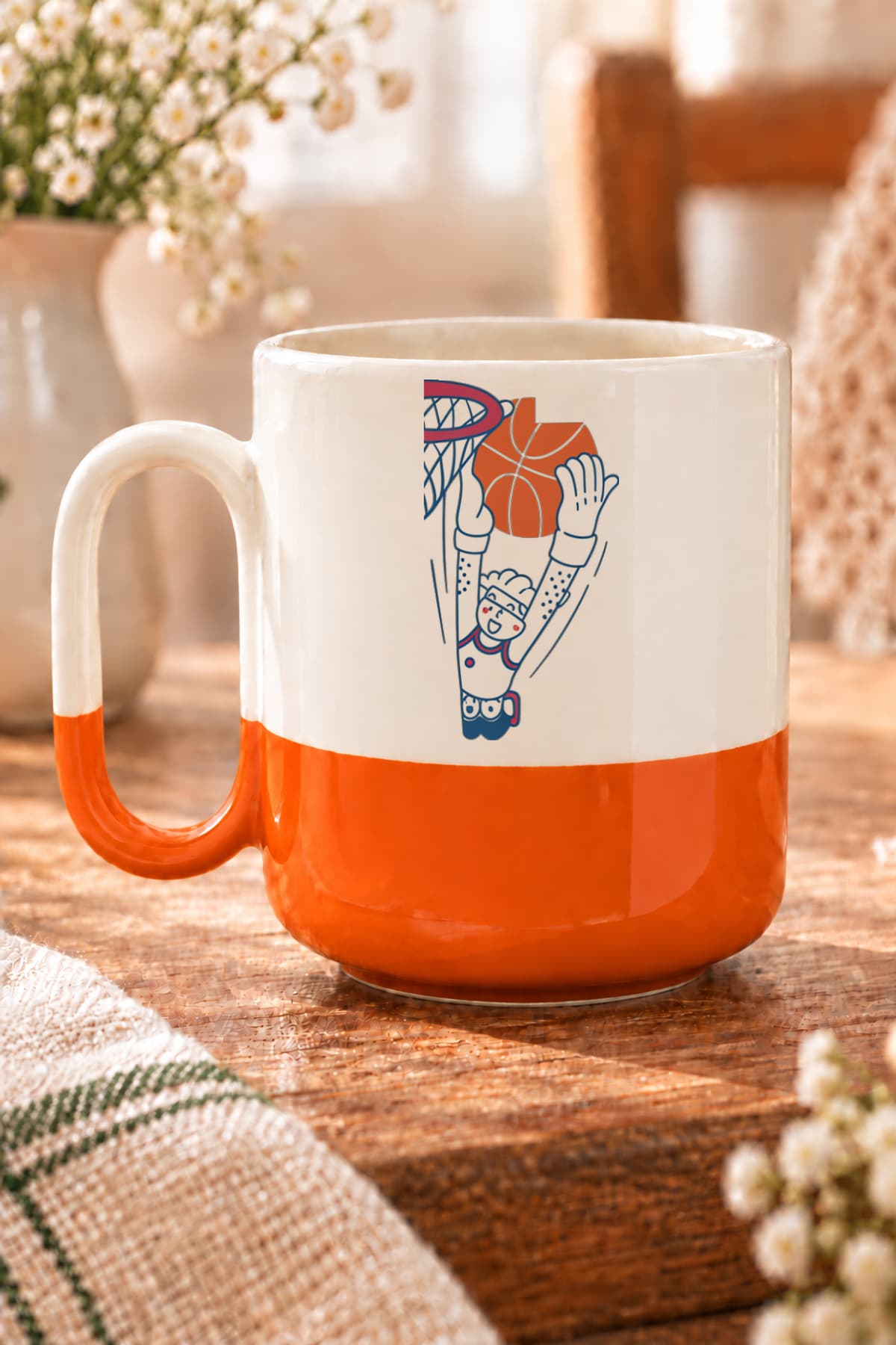 Basket Smaç Baskılı Alt Yarısı Renkli Arya Kupa Bardak Fincan Mug