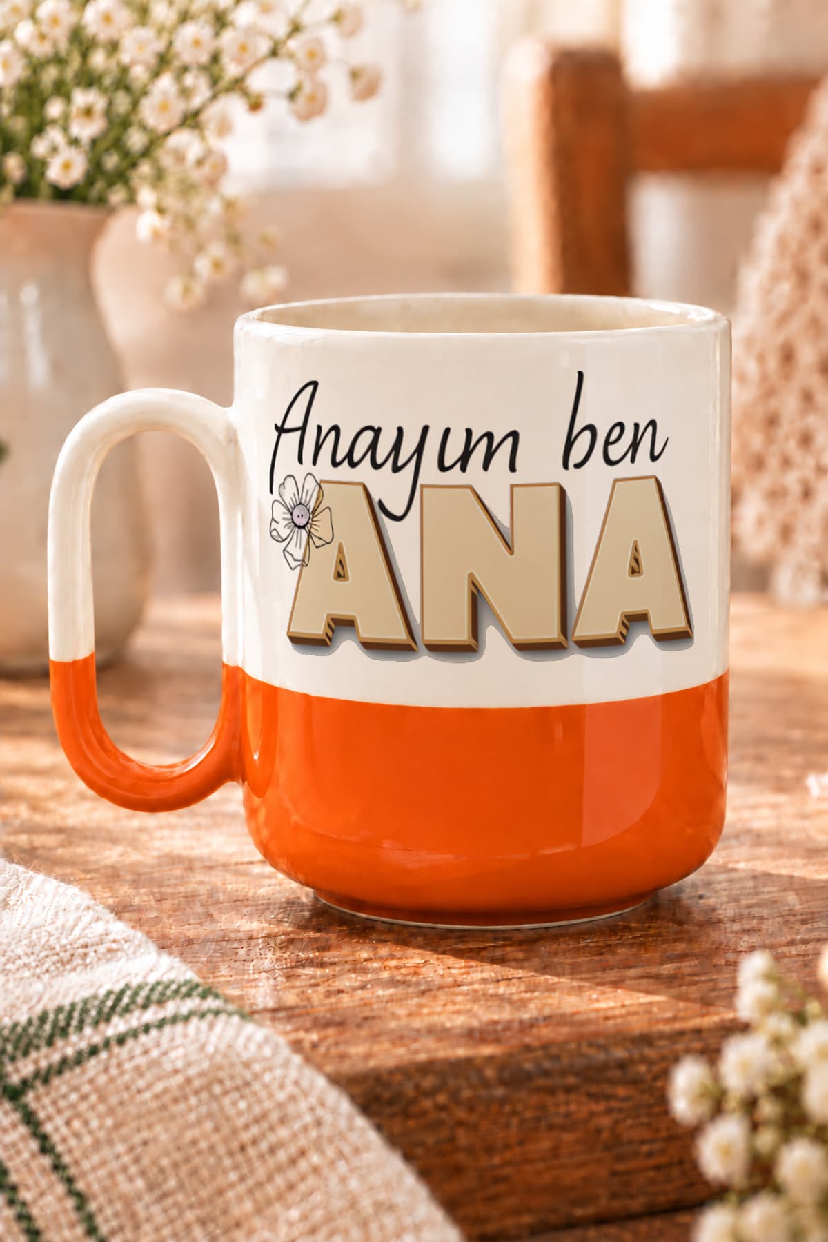 Anayım Ben Ana Baskılı Alt Yarısı Renkli Arya Kupa Bardak Fincan Mug