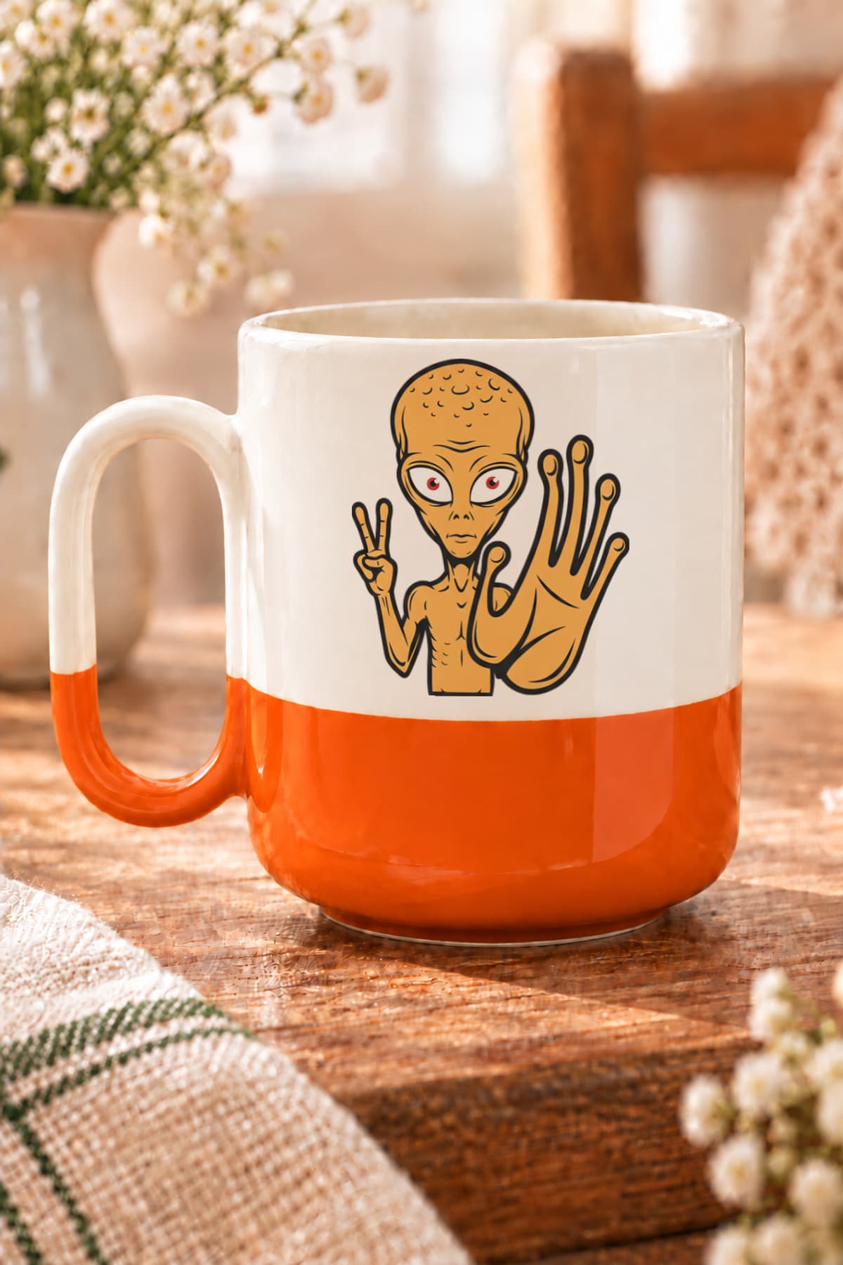 Dur Uzaylı Baskılı Alt Yarısı Renkli Arya Kupa Bardak Fincan Mug