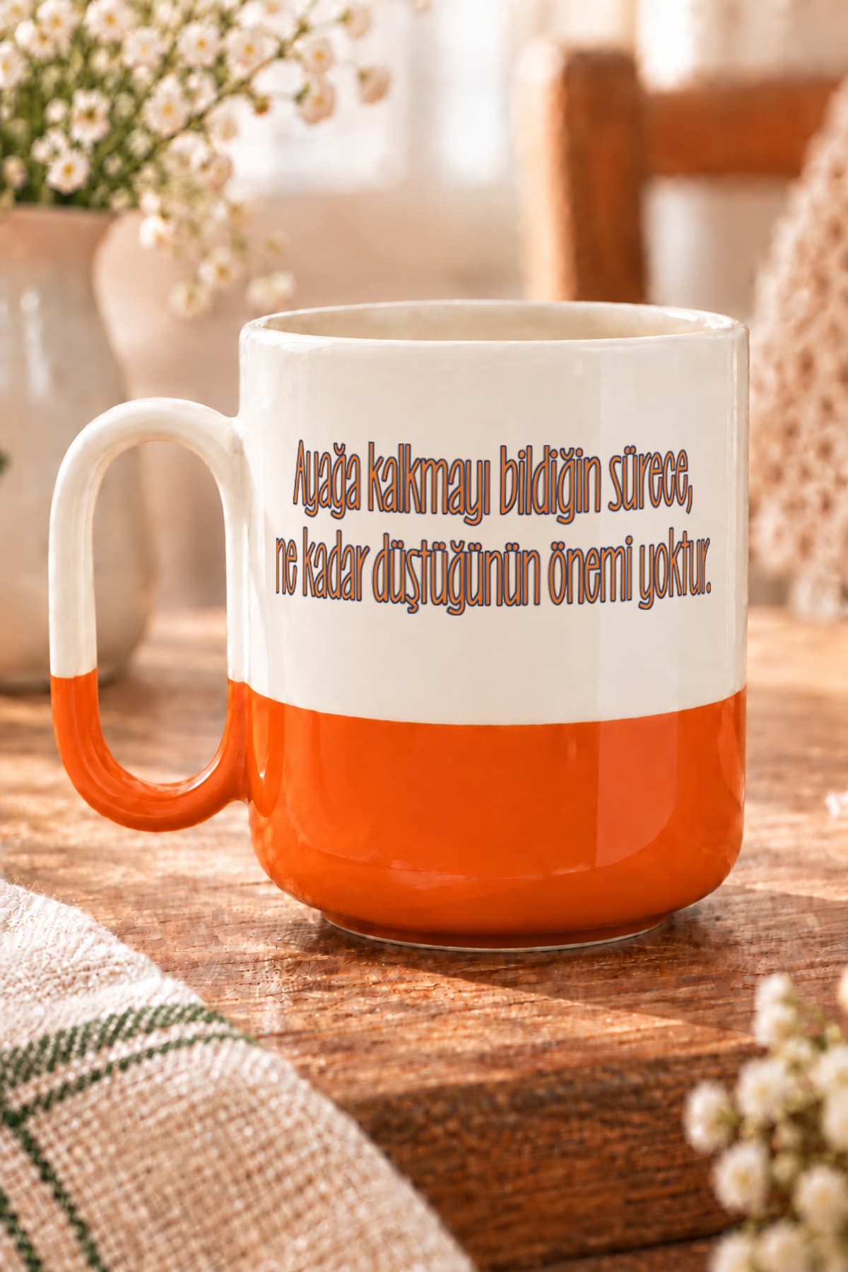 Ayağa Kalkmayı Bildiğin Sürece Renksiz Baskılı Alt Yarısı Renkli Arya Kupa Bardak Fincan Mug