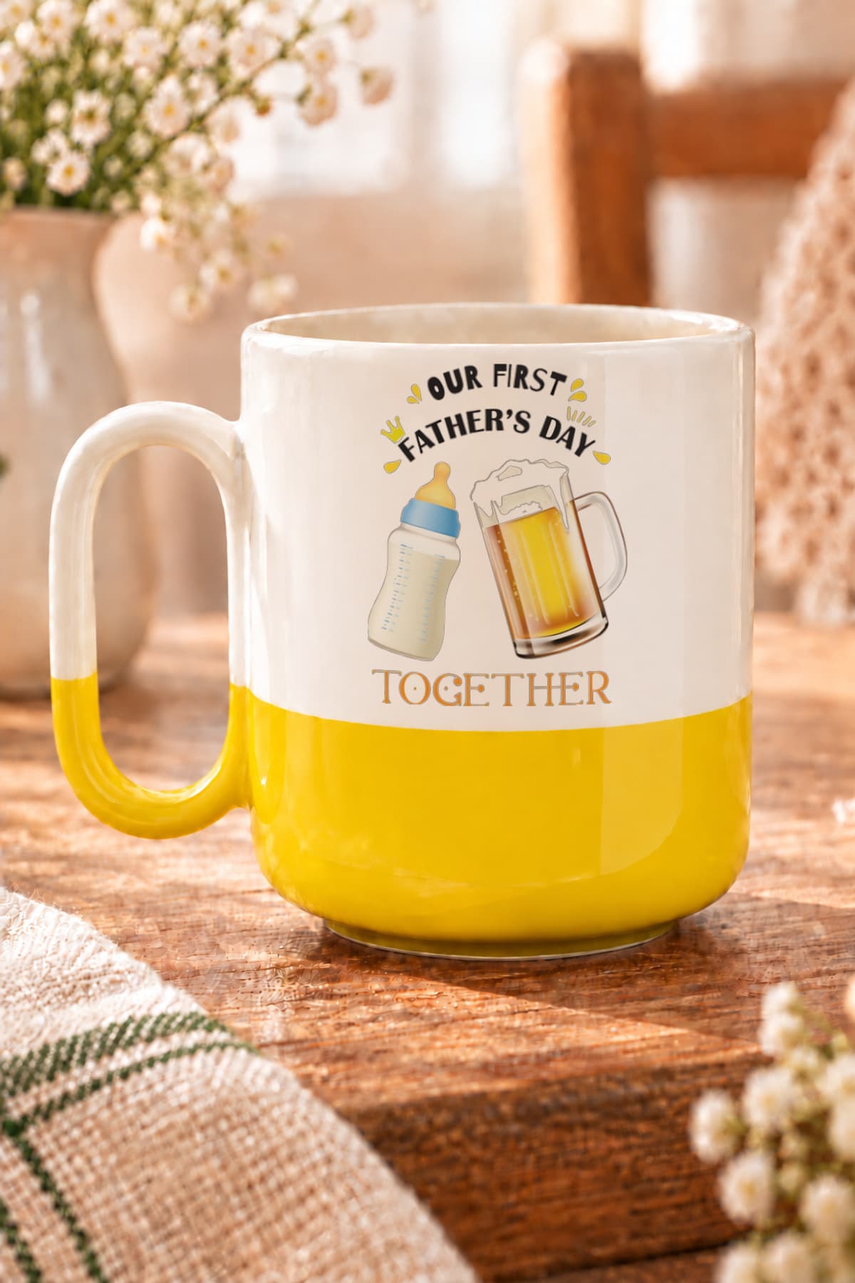 Together Biberon Baskılı Sarı Alt Yarısı Renkli Arya Kupa Bardak Fincan Mug